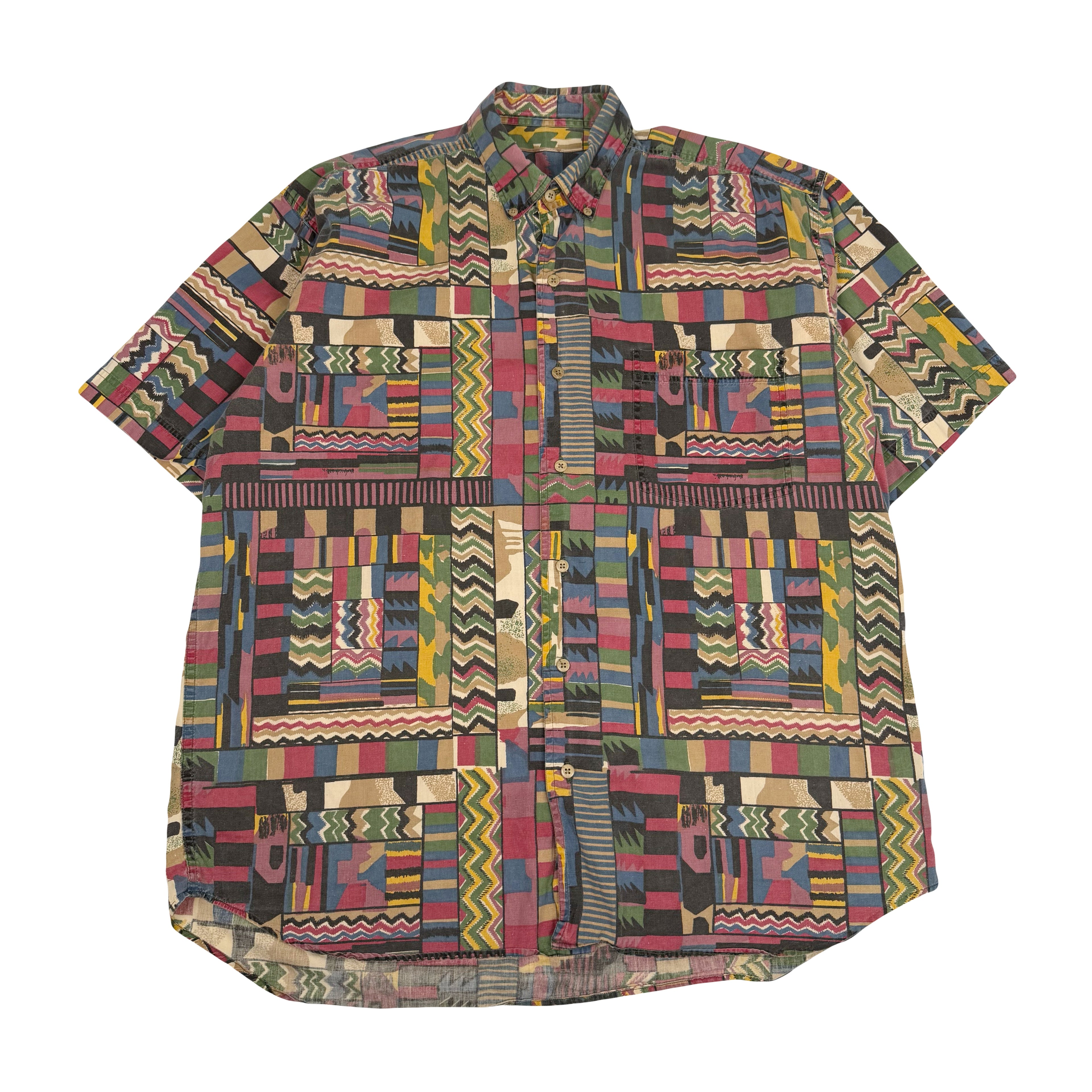 Vintage Abstract Pattern Short Sleeve Button Up Shirt XL
