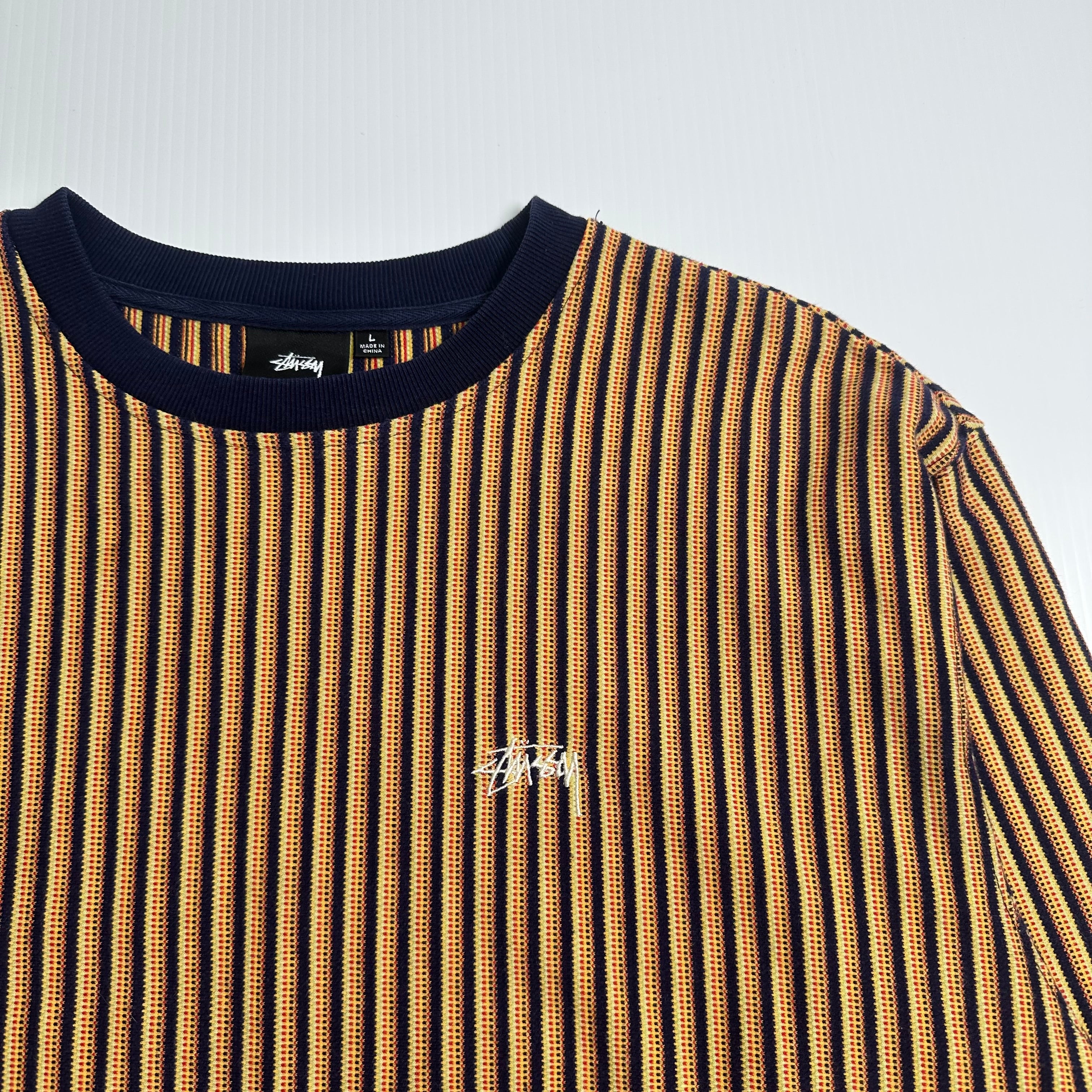 Stüssy Heavyweight Striped Crewneck L