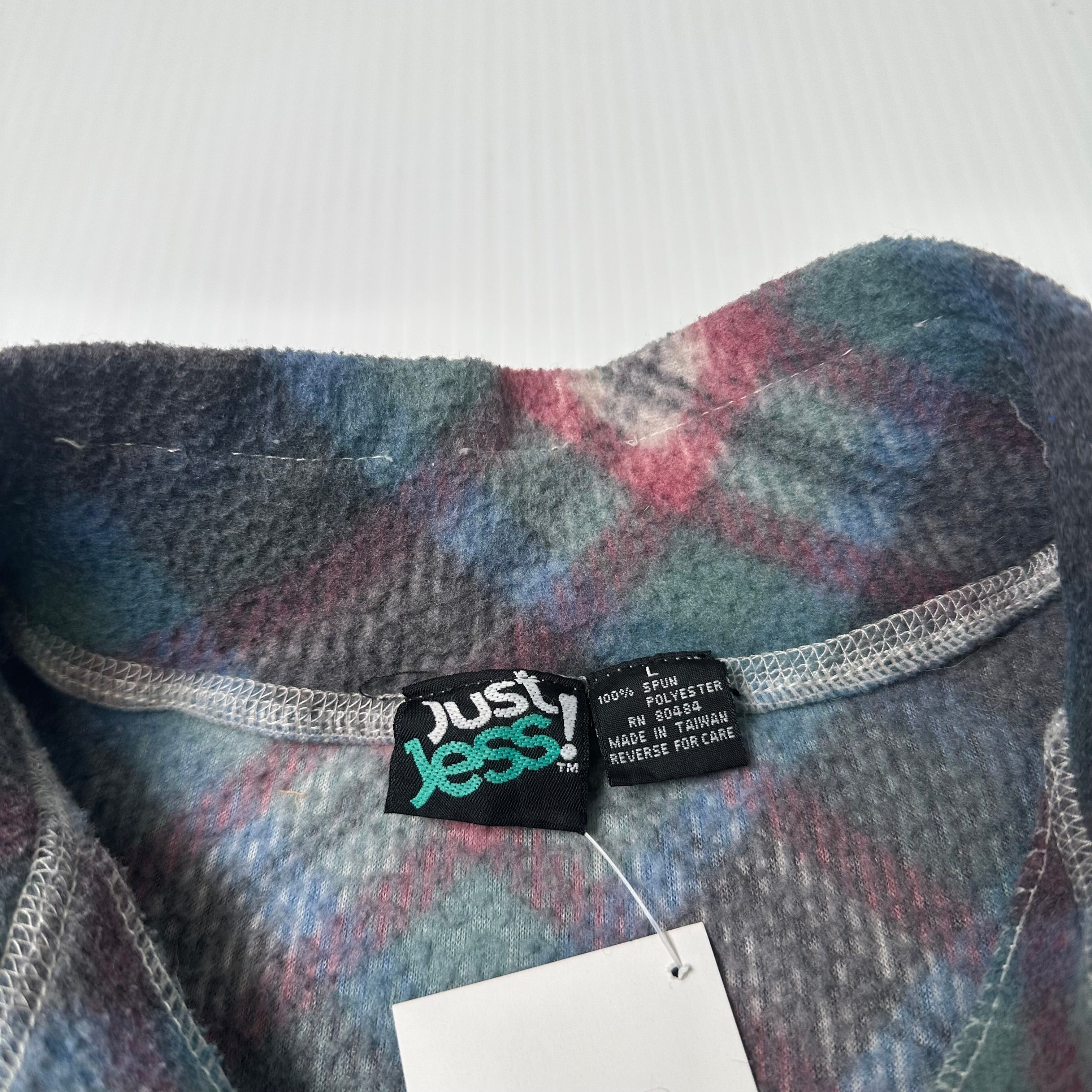 Vintage Just Jess Plaid 1/4 Zip Fleece L