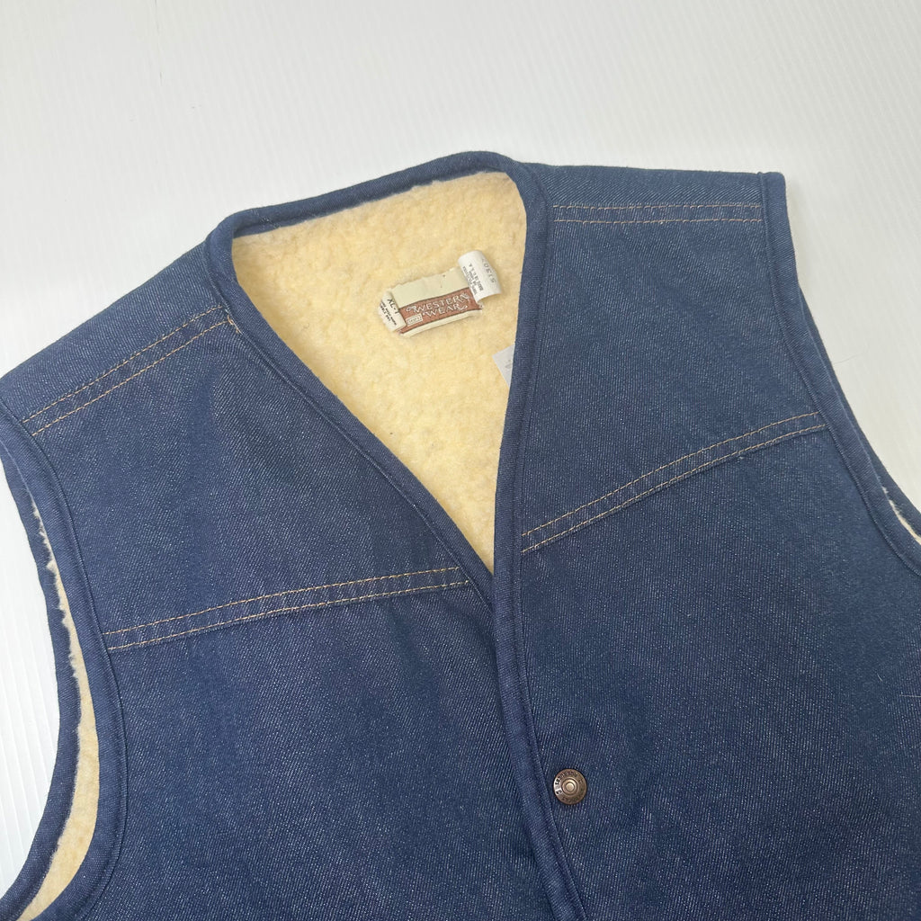 Vintage Sears Western Wear Sherpa Lined Denim Vest XLT