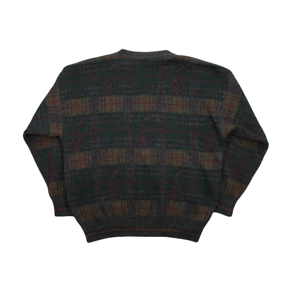Vintage Savile Row Pattern Cardigan Sweater L
