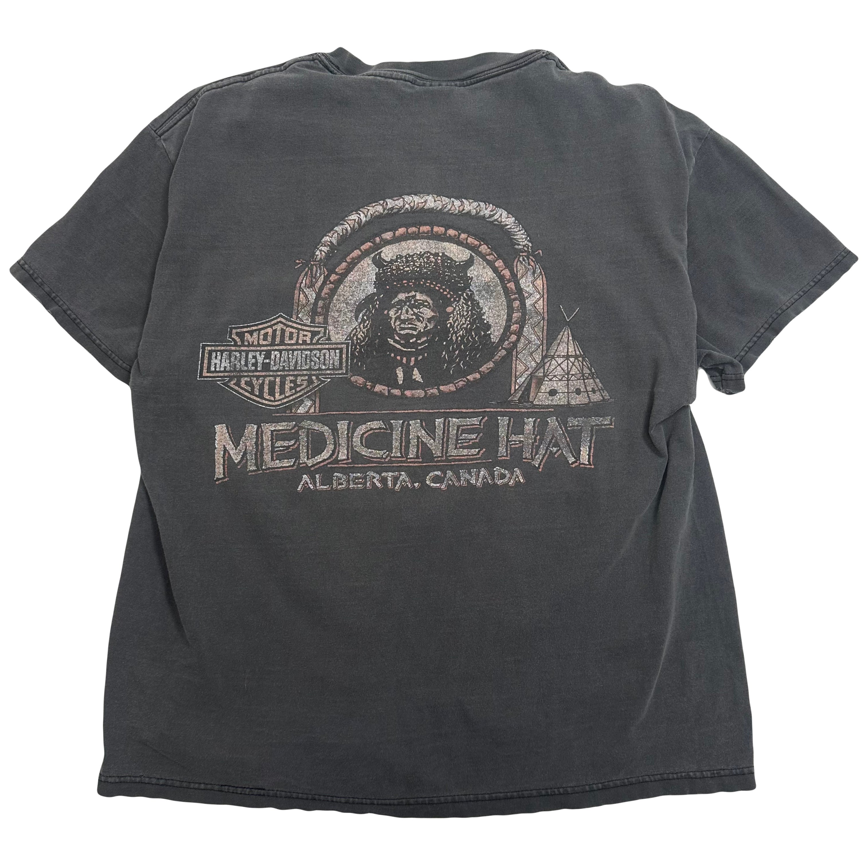 2001 Harley Davidson Medicine Hat Alberta Distressed Tee L
