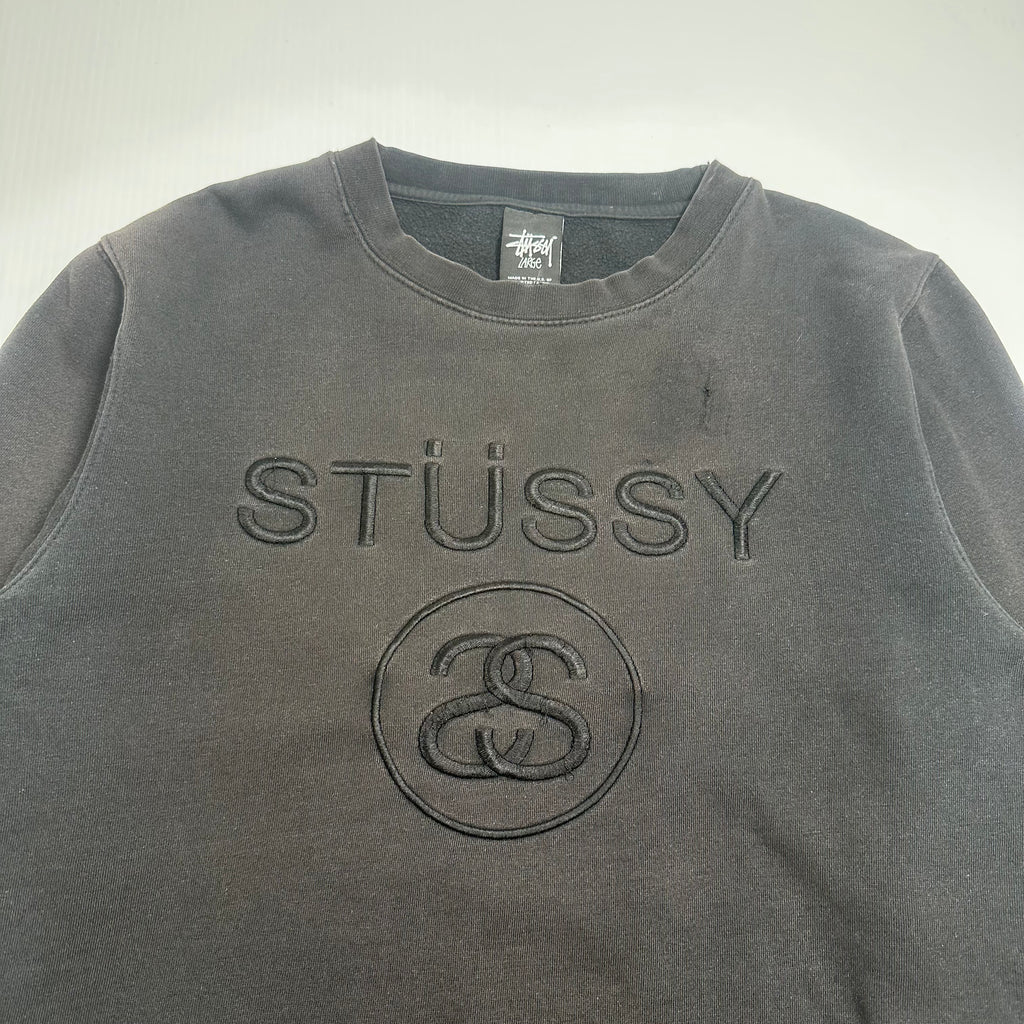 Stüssy Embroidered Logo Distressed Crewneck L
