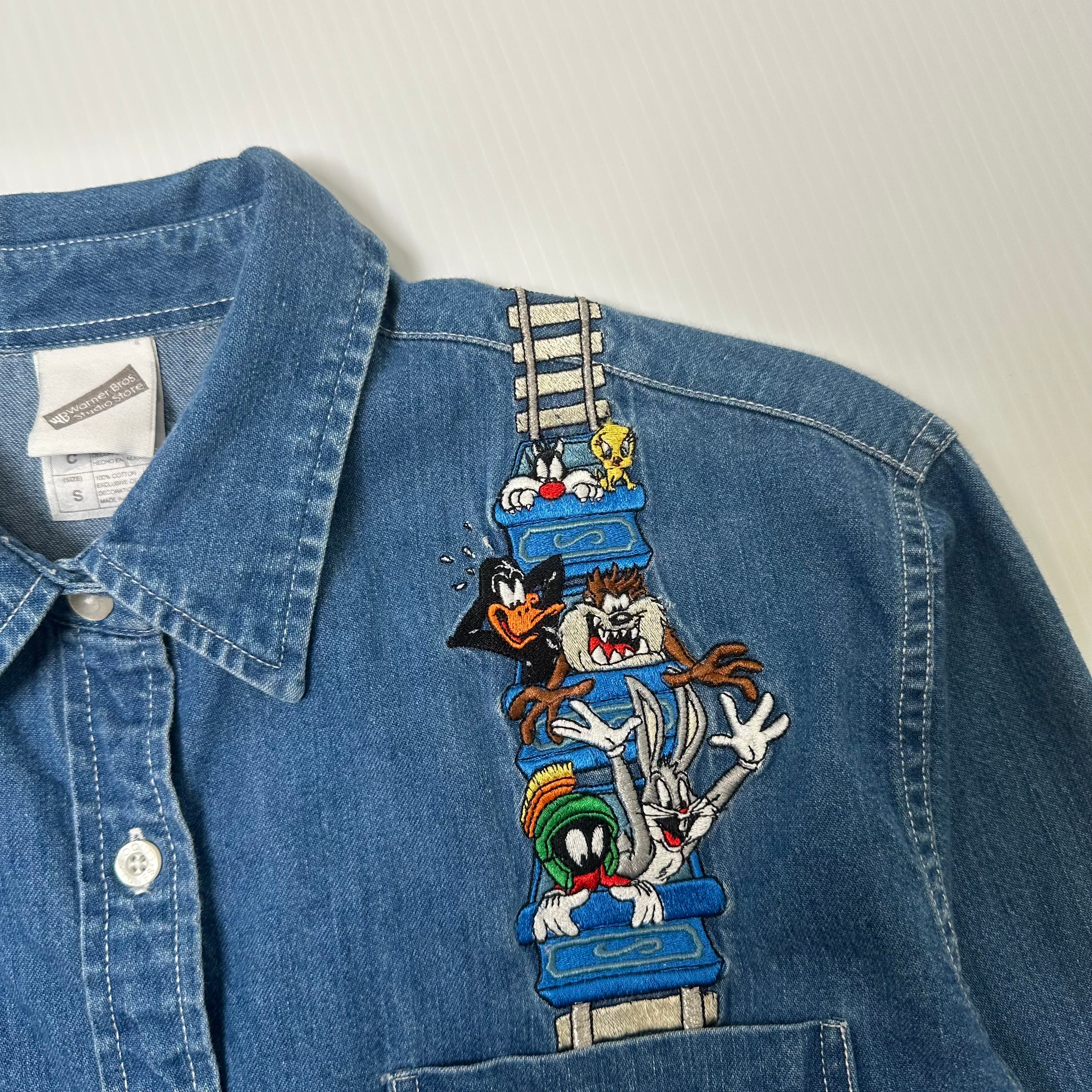 Vintage Warner Bros. Roller Coaster Characters Denim Shirt S