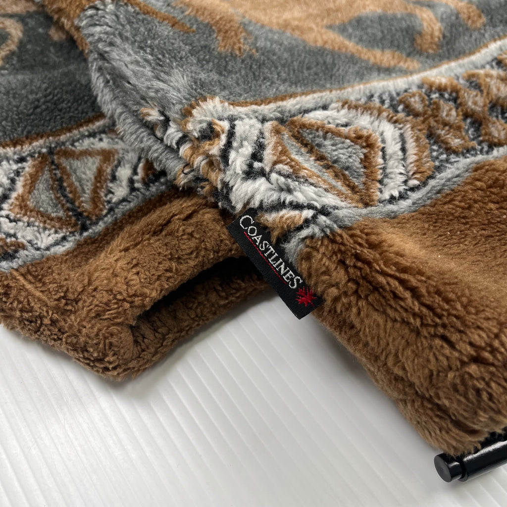 Vintage Coastlines Fleece Pattern Zip Jacket L