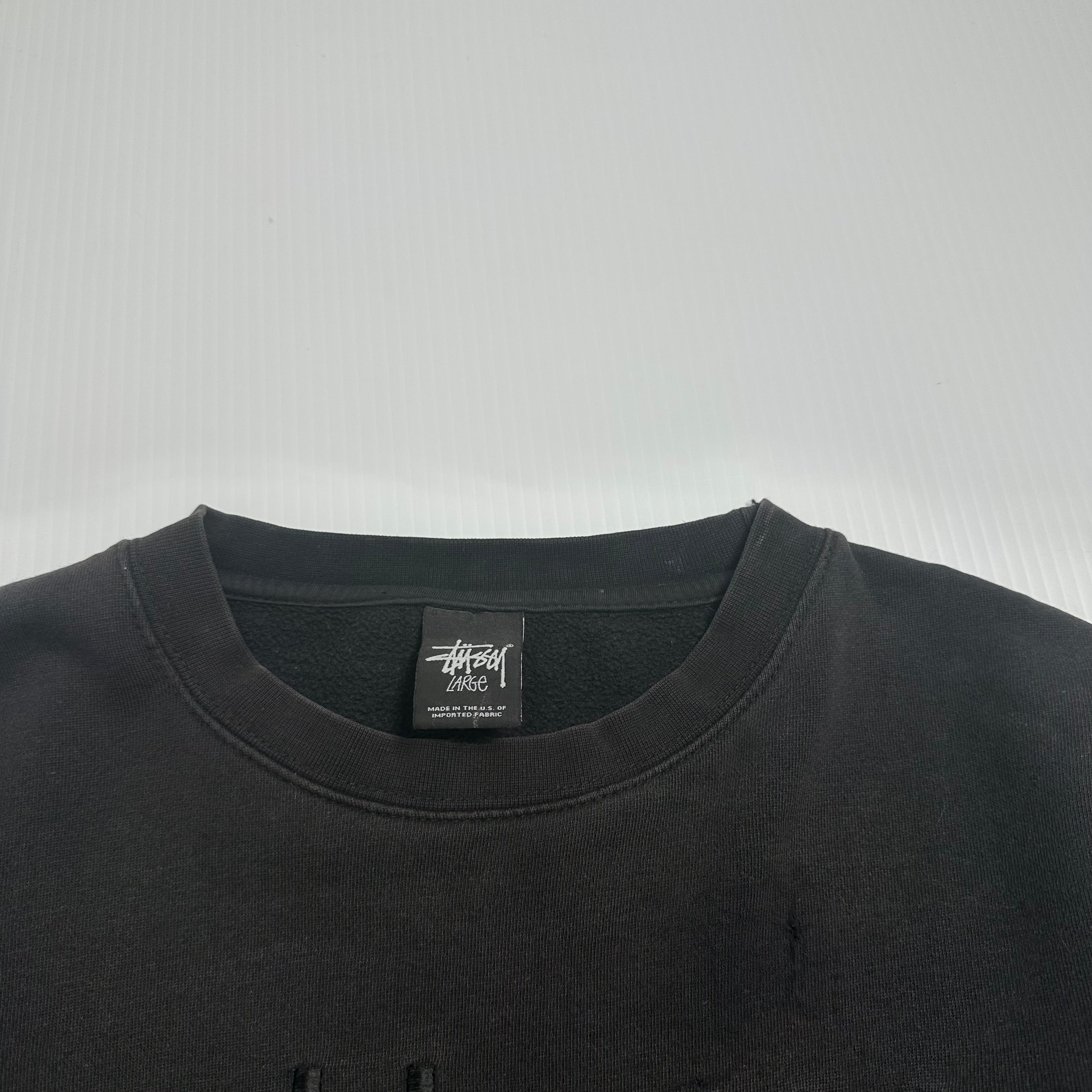 Stüssy Embroidered Logo Distressed Crewneck L