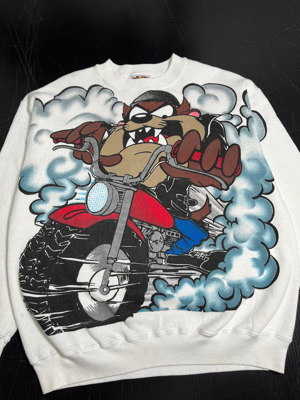 1995 Taz Looney Tunes Fast Track Biker Crewneck L