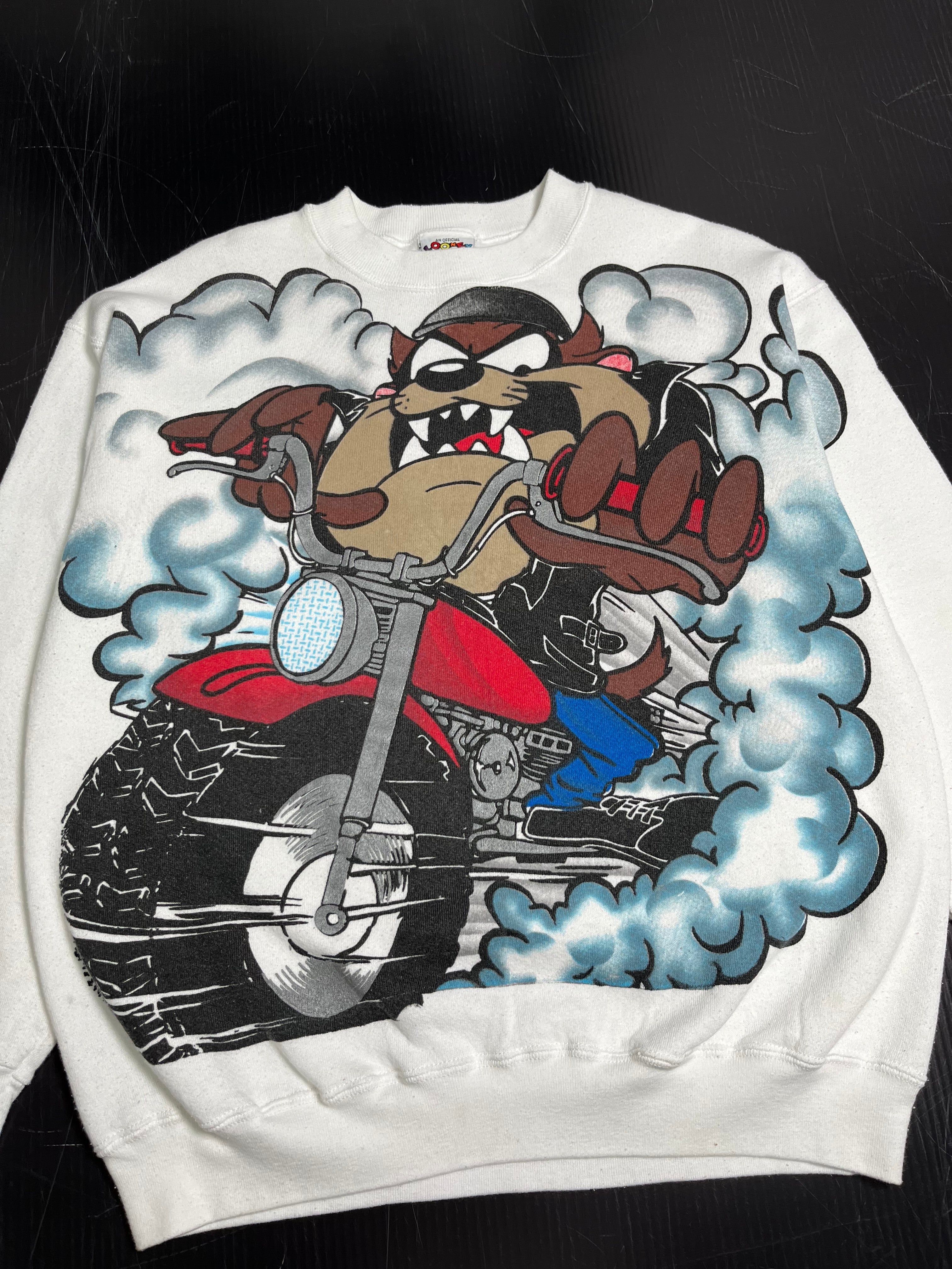 1995 Taz Looney Tunes Fast Track Biker Crewneck L