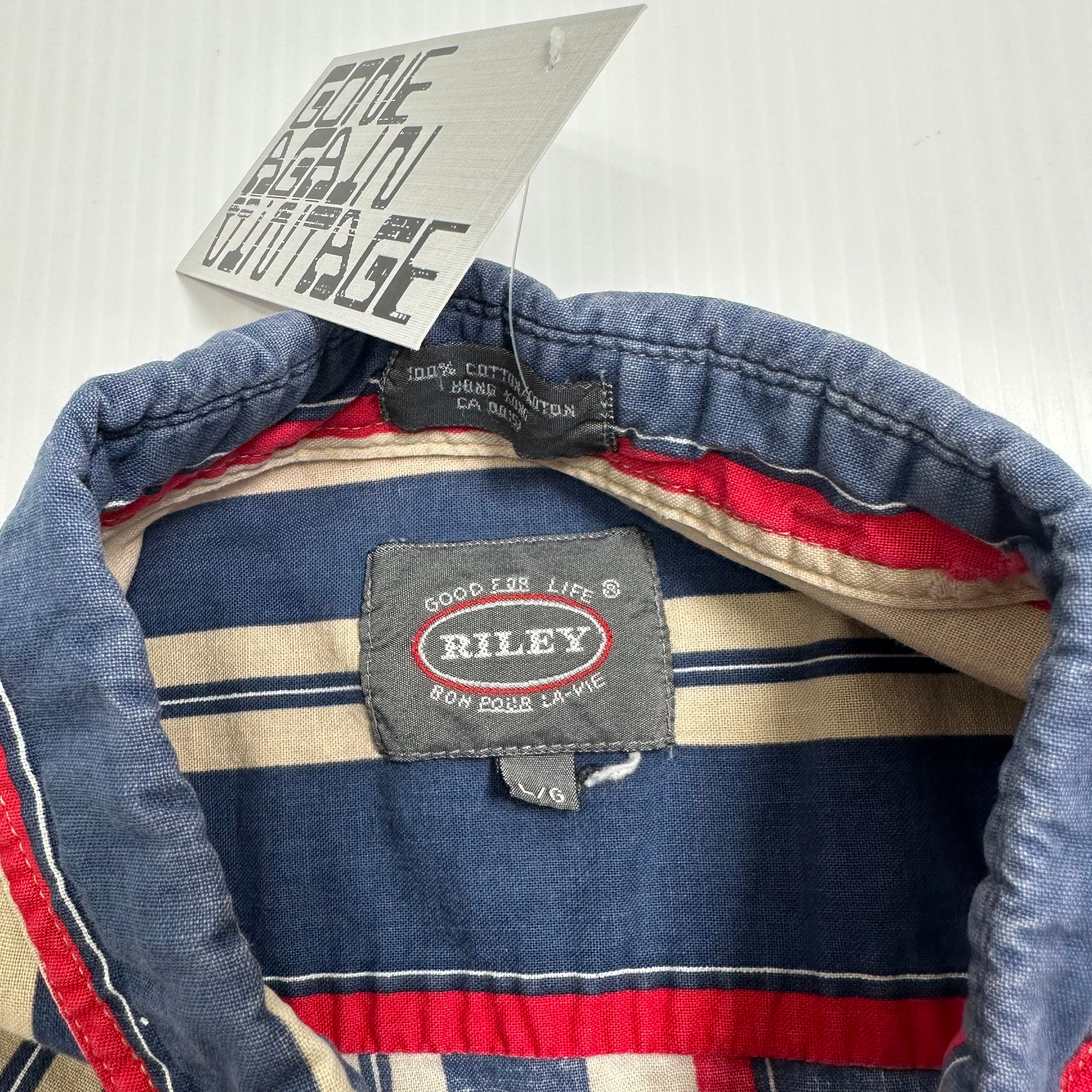 Vintage Riley Striped Short Sleeve Button Up Shirt L