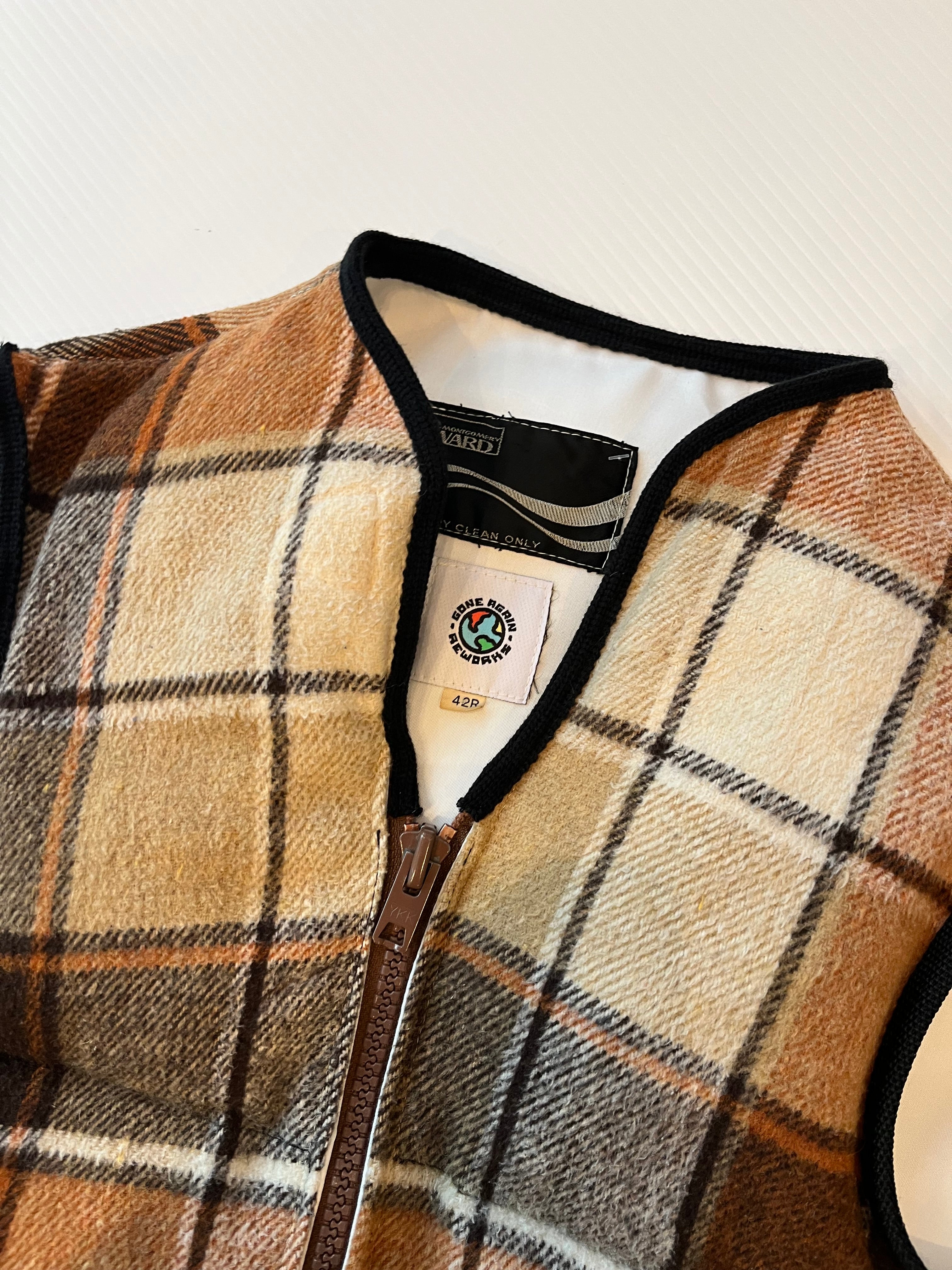 Rework Wool Plaid Puffer Vest S