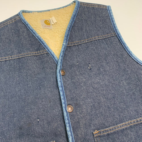 '80s Carhartt Sherpa Lined Blue Denim Vest S