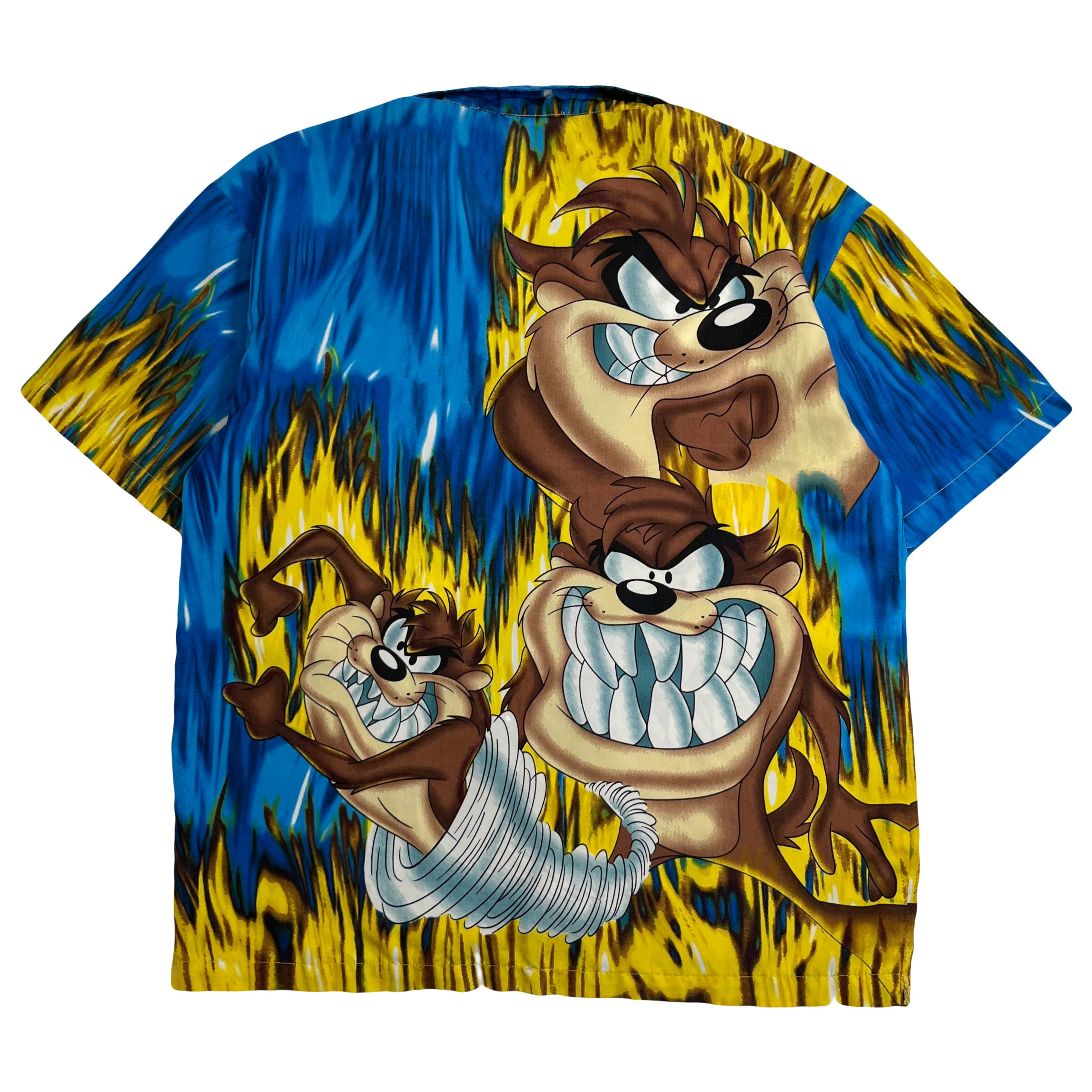 2003 Looney Tunes Taz AOP Short Sleeve Button Up M