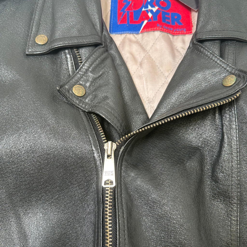Vintage Pro Player Oakland Raiders Leather Moto NFL Jacket M