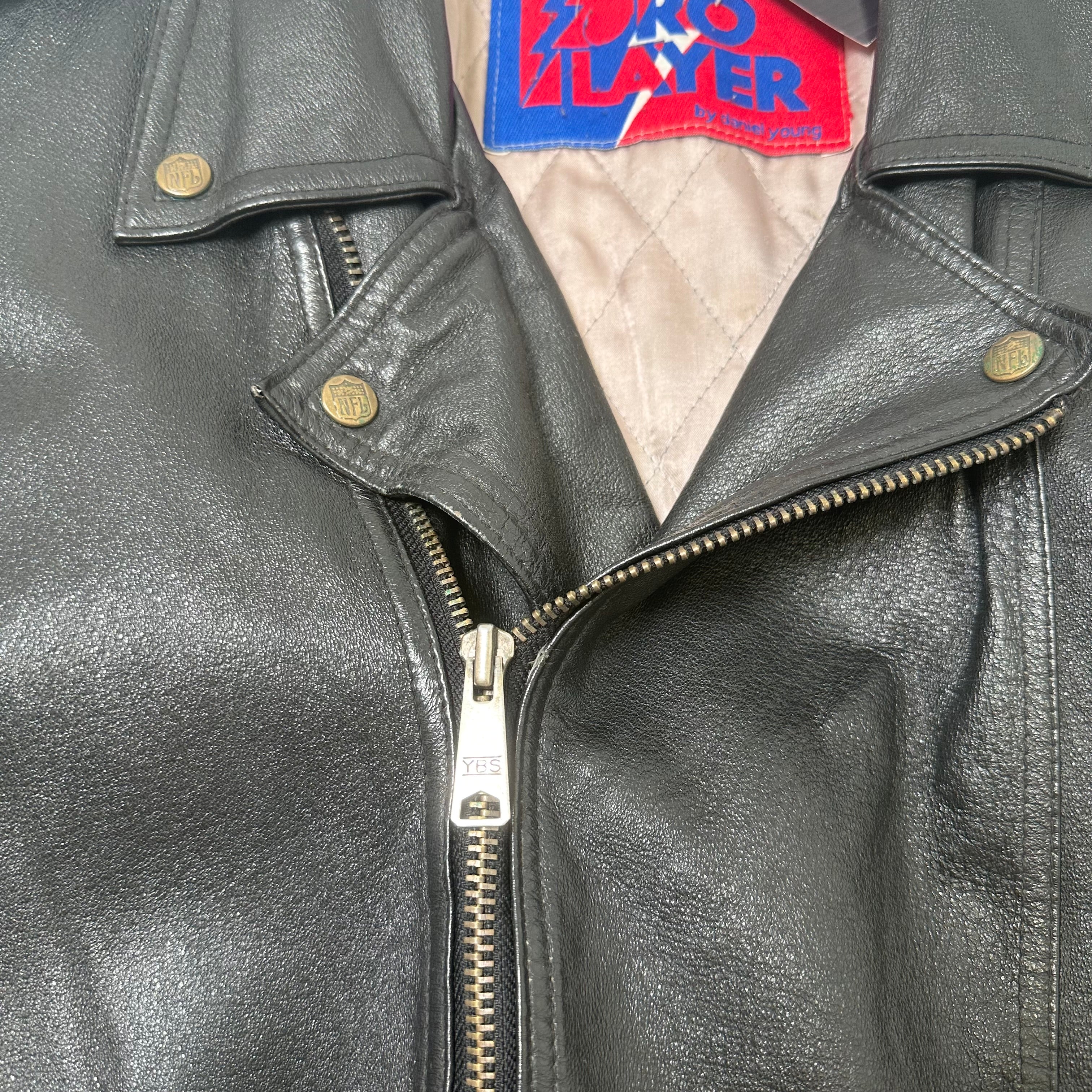 Vintage Pro Player Oakland Raiders Leather Moto NFL Jacket M