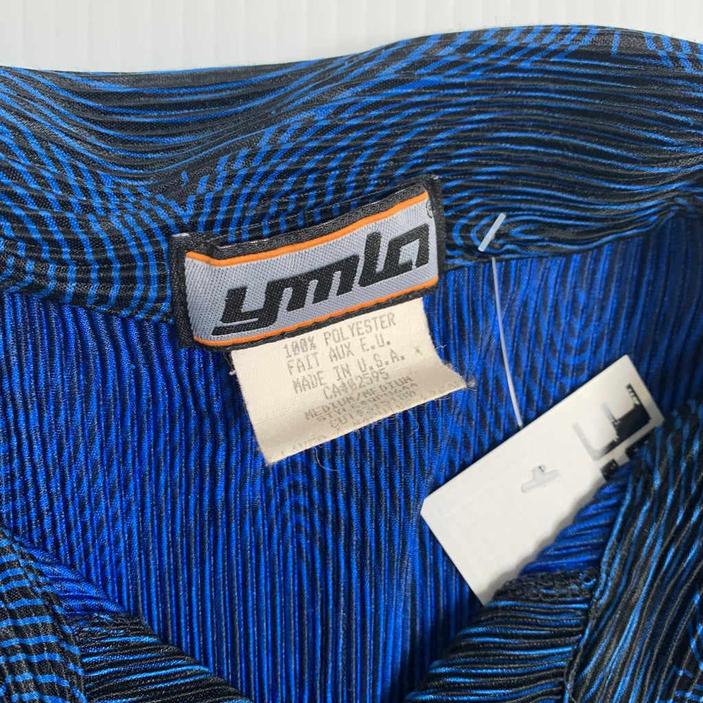 Vintage Ymlo Illusion Abstract Pattern Short Sleeve Plisse Button Up M