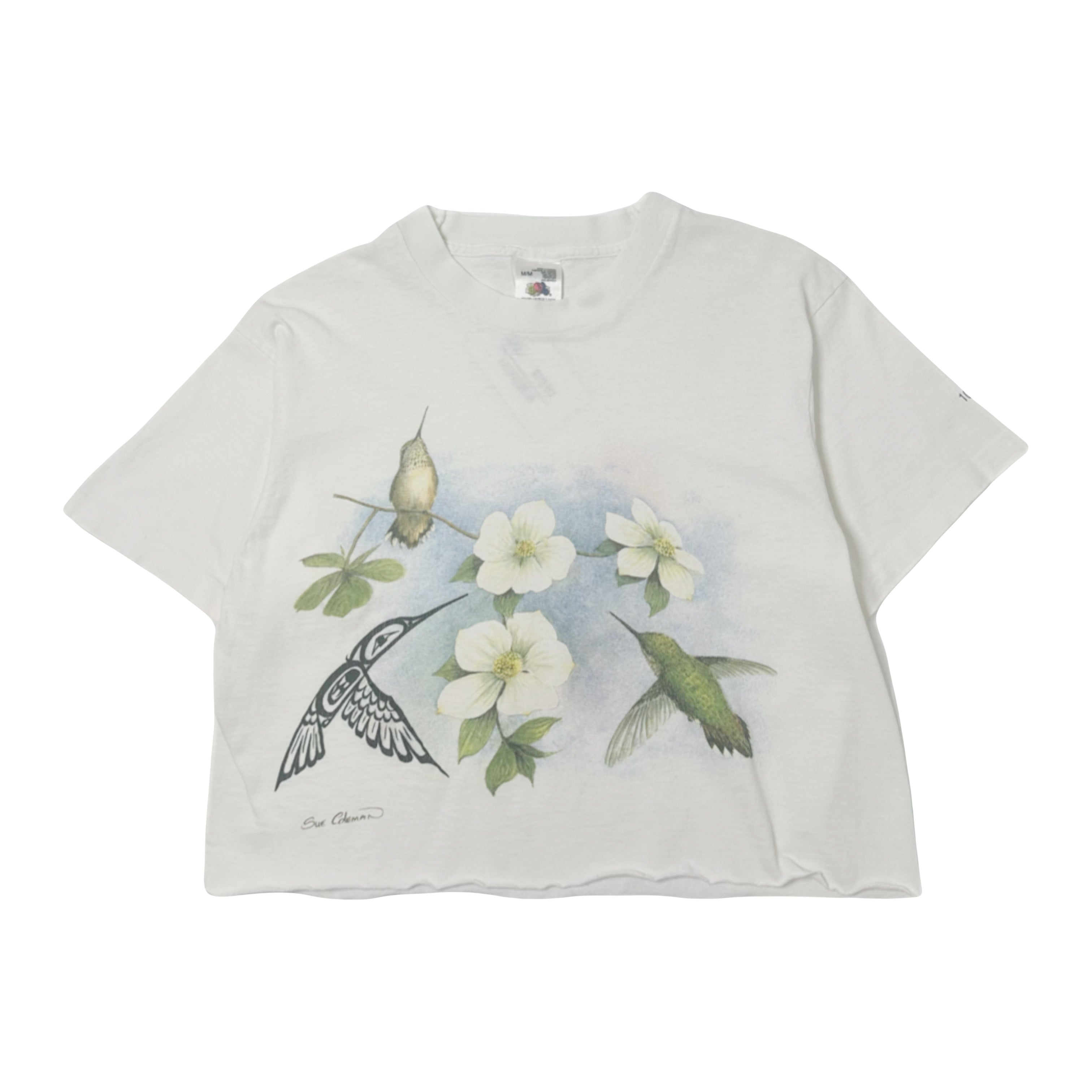 Vintage Sue Coleman Hummingbird Art Tee Cropped M