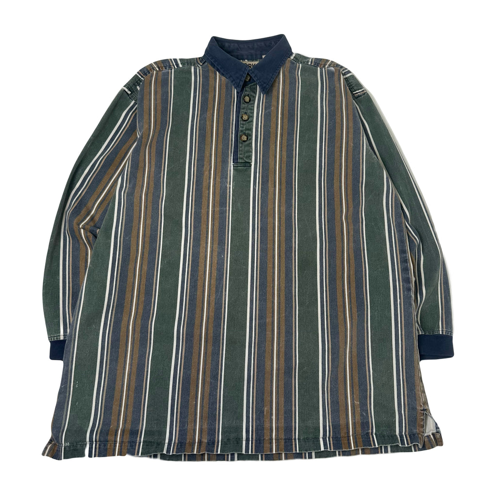 Vintage Work World Henley Striped Shirt L