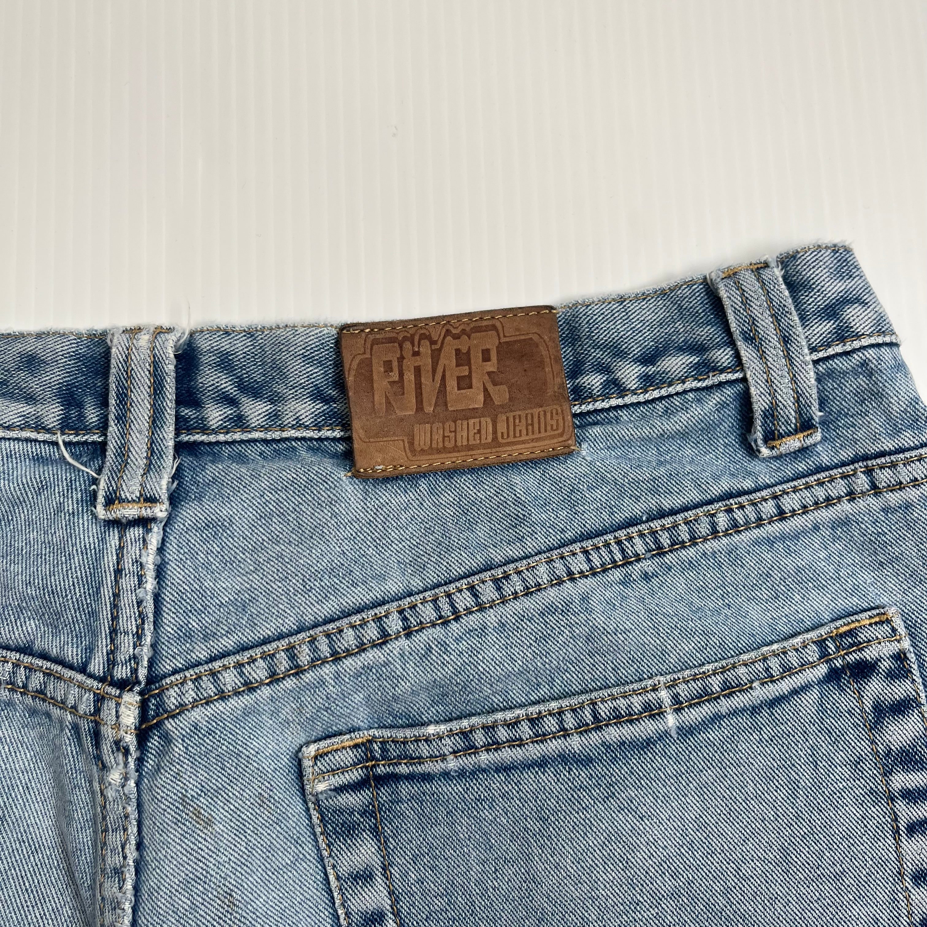 Vintage River Washed Jeans Light Wash Denim Shorts 36