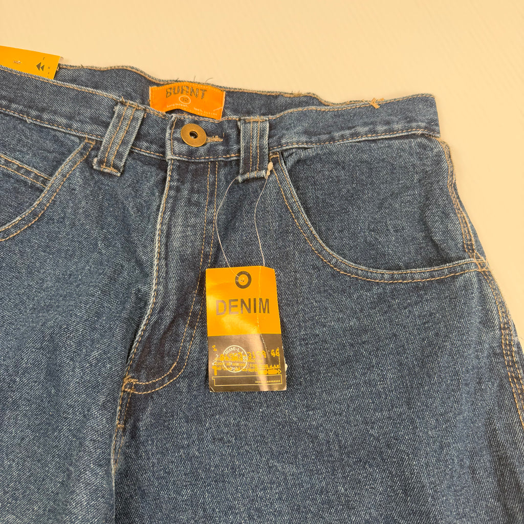 Burnt Baggy Dark Wash Denim Shorts 32