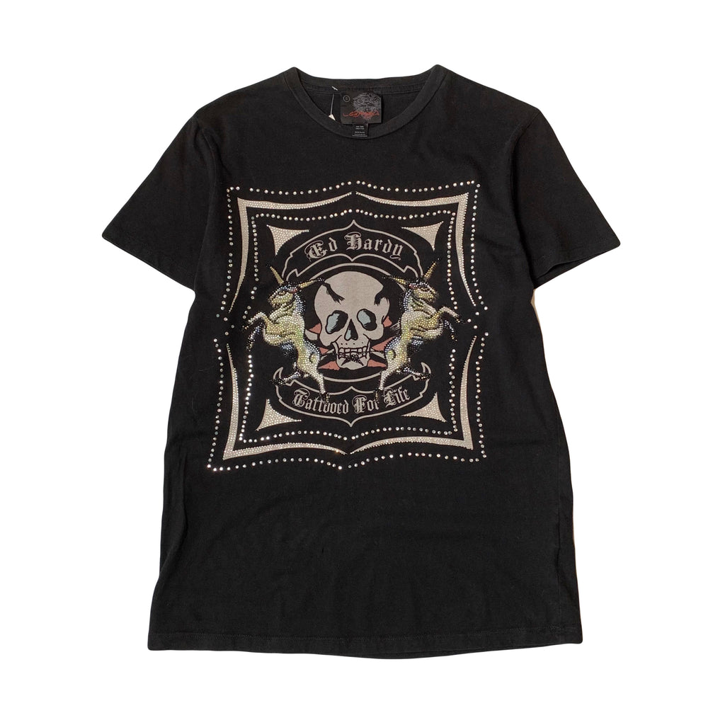 Y2K Ed Hardy Tattooed For Life Jewel Tee S