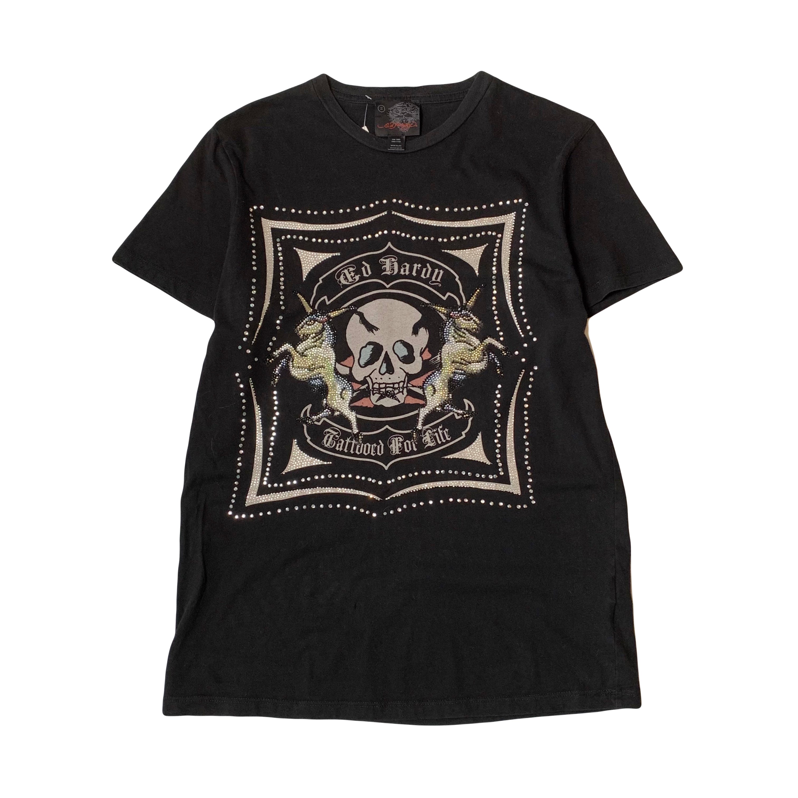 Y2K Ed Hardy Tattooed For Life Jewel Tee S
