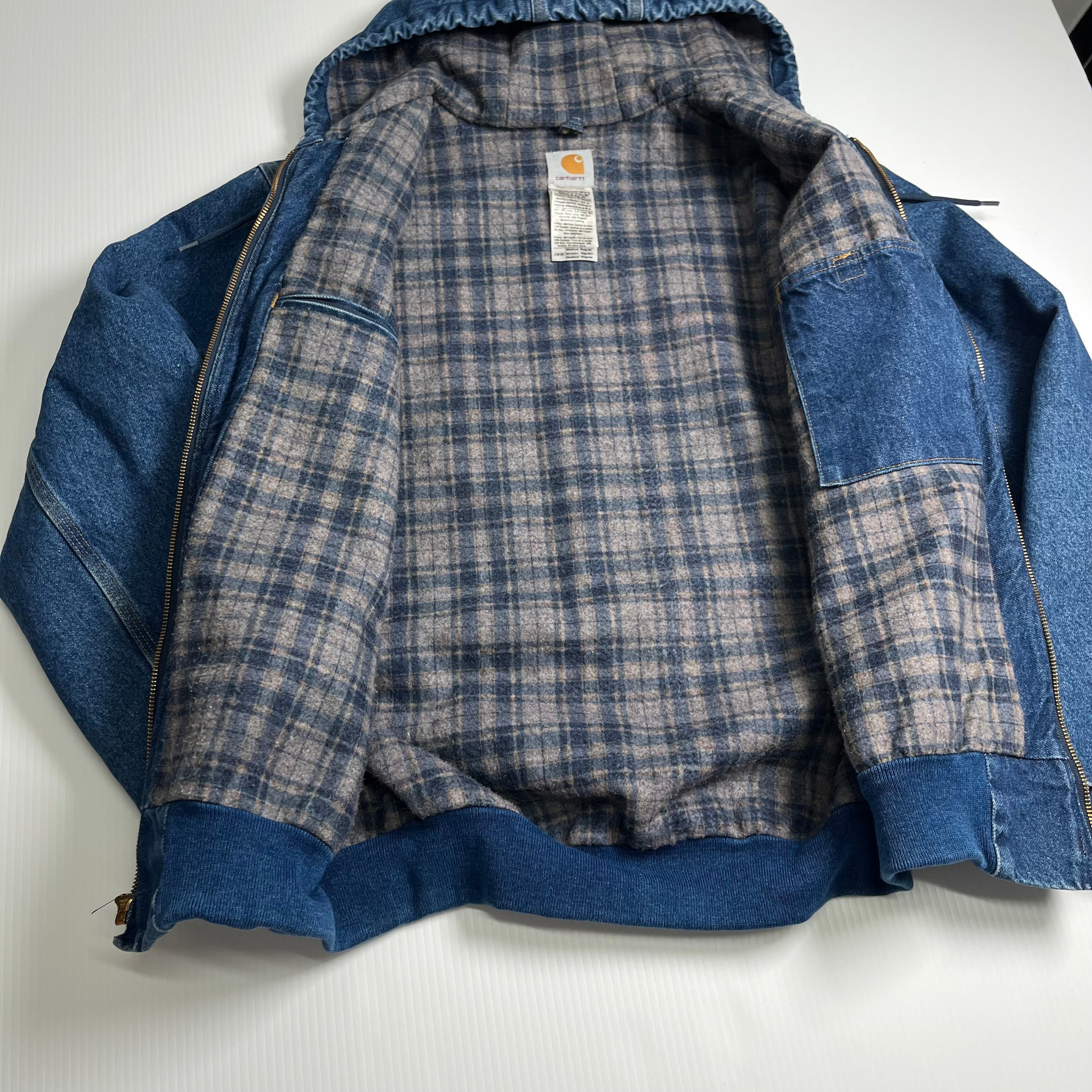 Vintage Carhartt J139 DST Blanket Lined Denim Hooded Jacket M