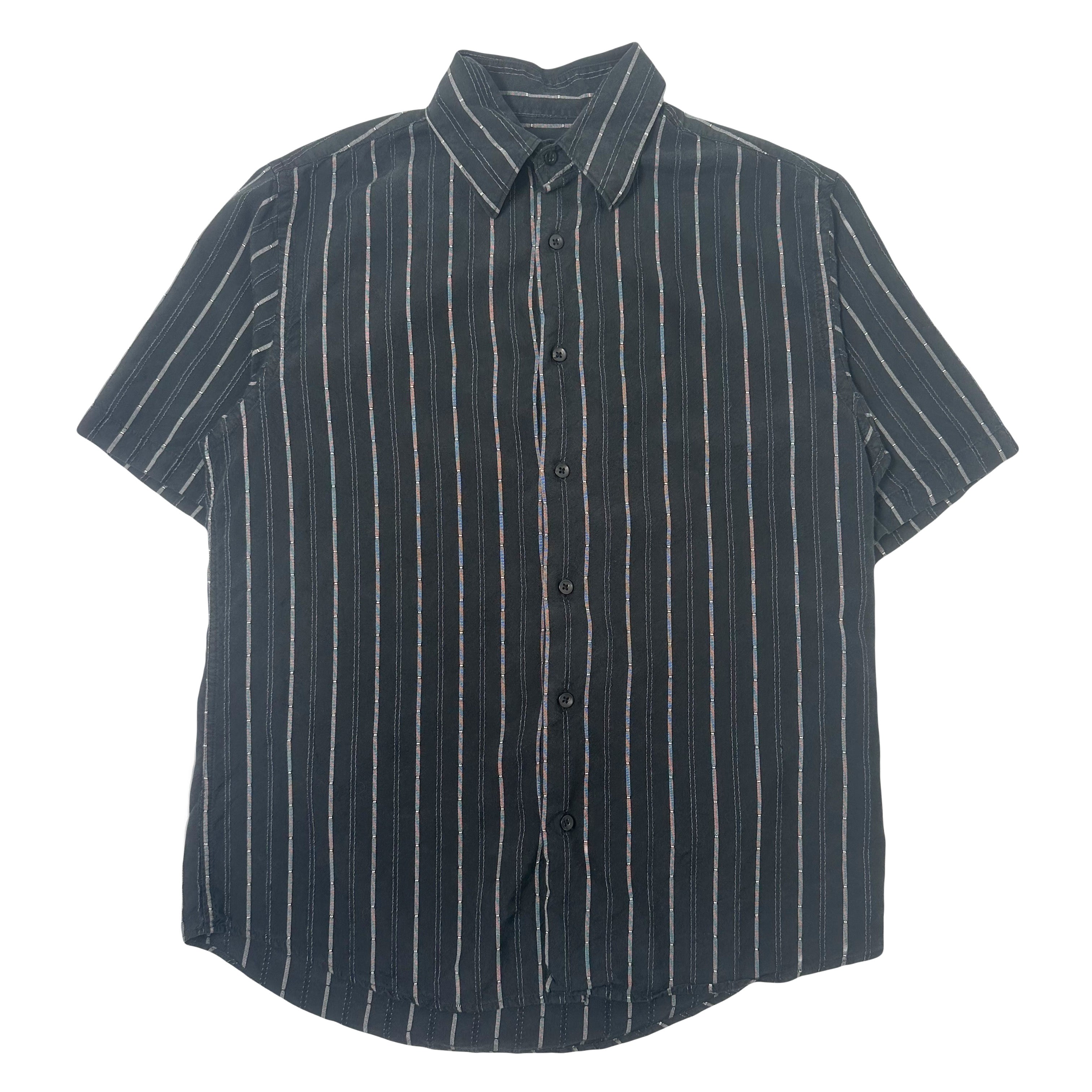Y2K Material London Striped Short Sleeve Button Up Silk Shirt S