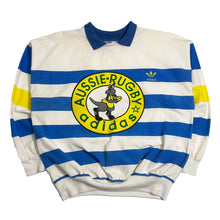 Load image into Gallery viewer, 80s Adidas Aussie Rugby Striped Collared Crewneck L
