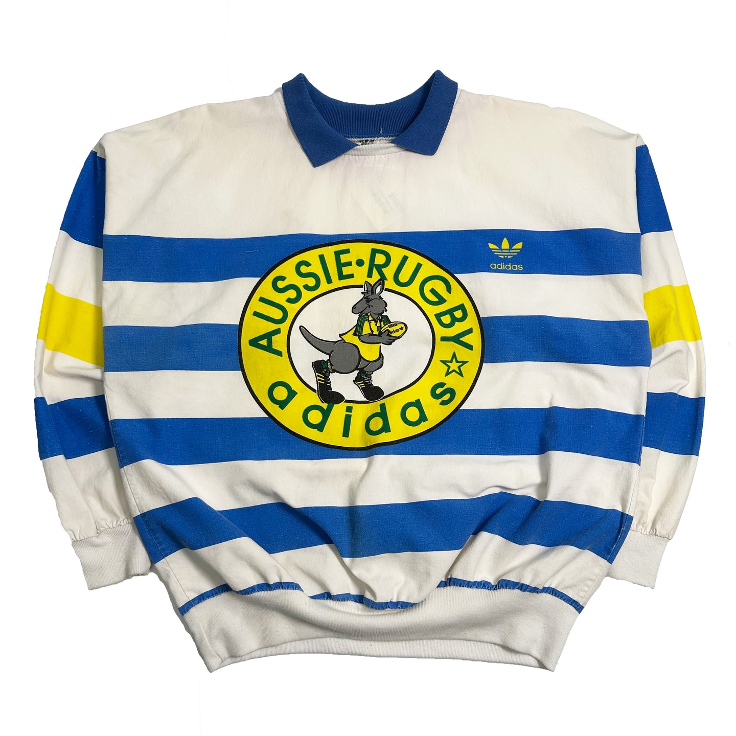 80s Adidas Aussie Rugby Striped Collared Crewneck L