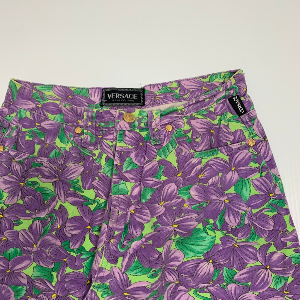 90s Versace Floral Print Denim 29