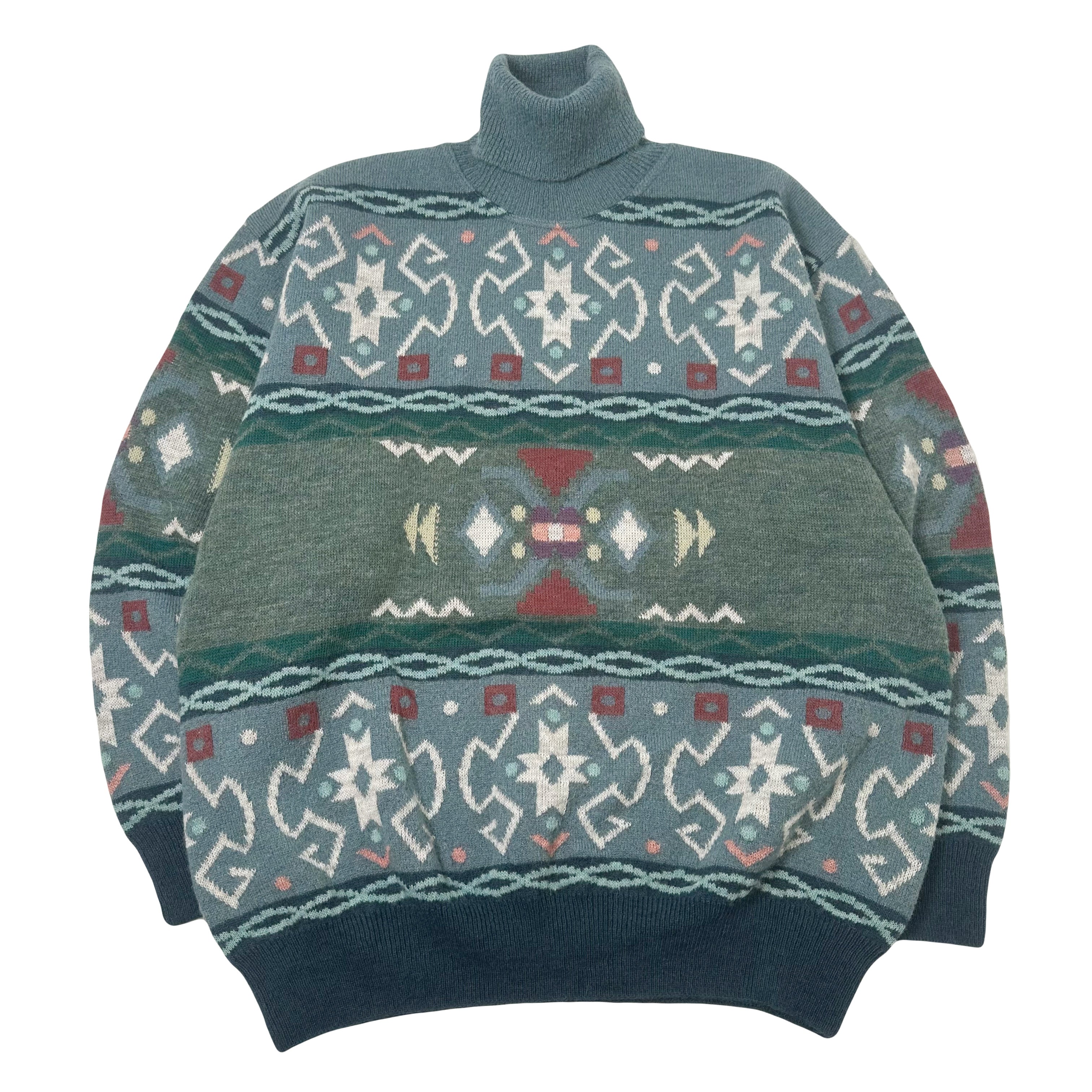 Vintage South Coast Pattern Knit Turtleneck Sweater XL