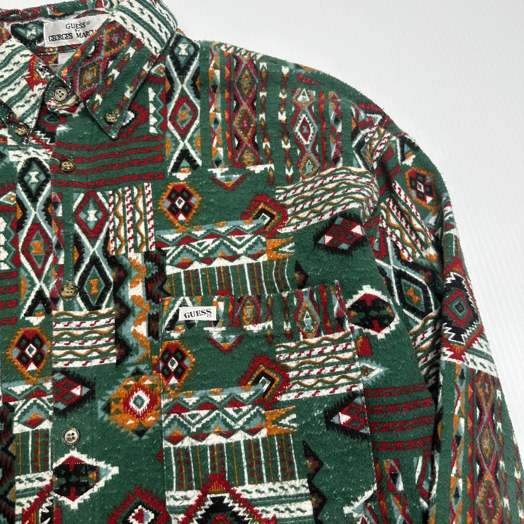 Vintage Guess Georges Marciano Abstract Pattern Button-Up Shirt XL