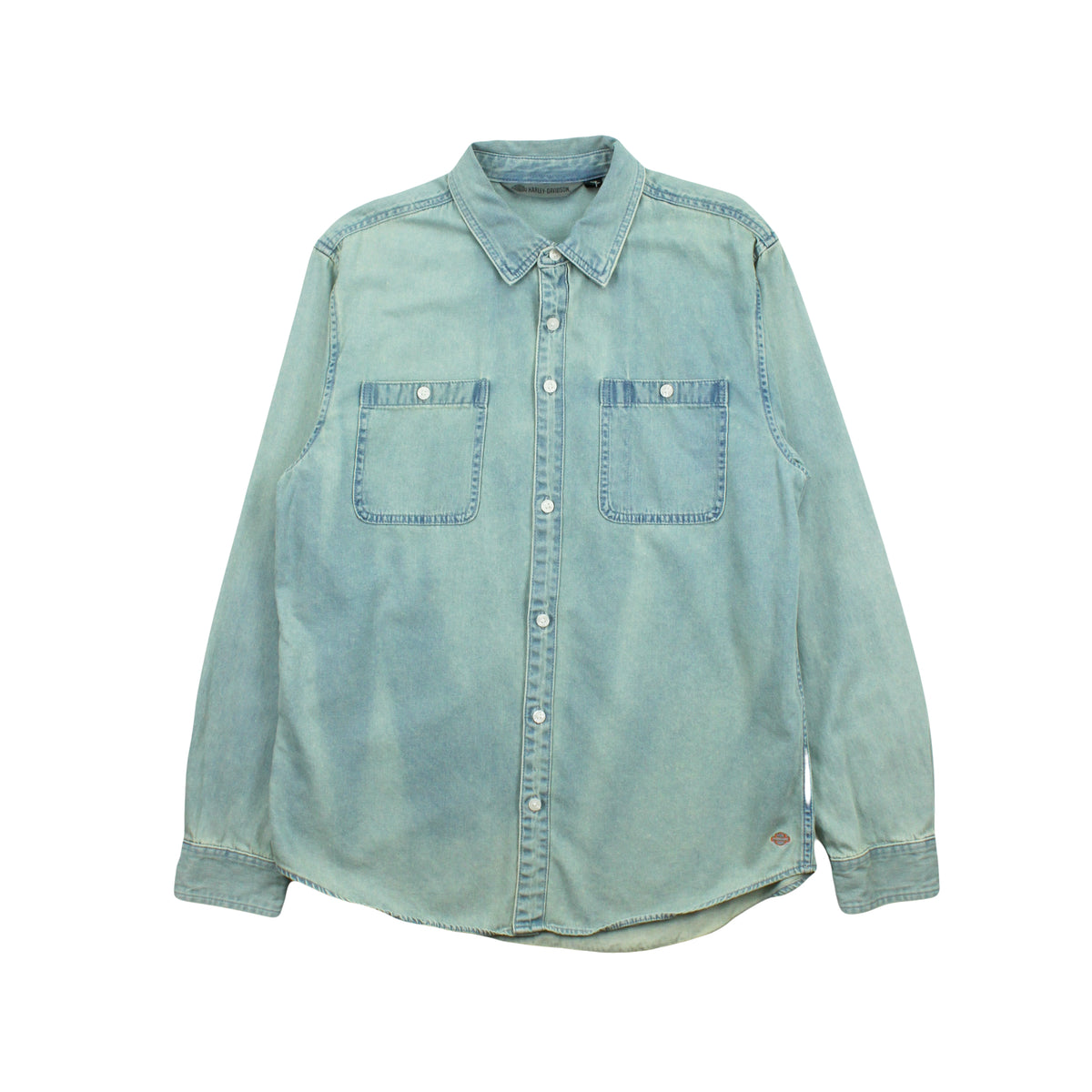 Harley Davidson Faded Denim Button Up Shirt L