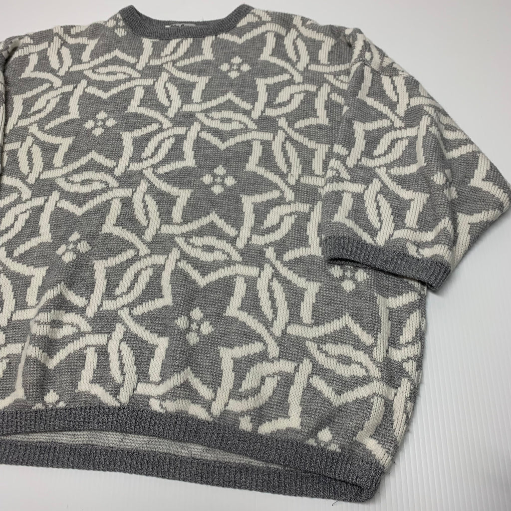 Grey Patterned Knit Sweater XL
