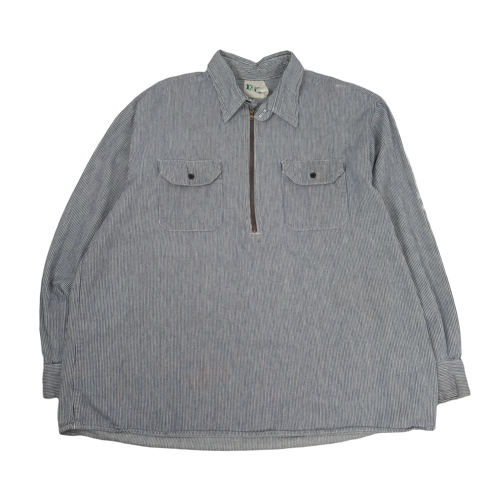 Vintage Key Hickory Striped 1/2 Zip Work Shirt XL