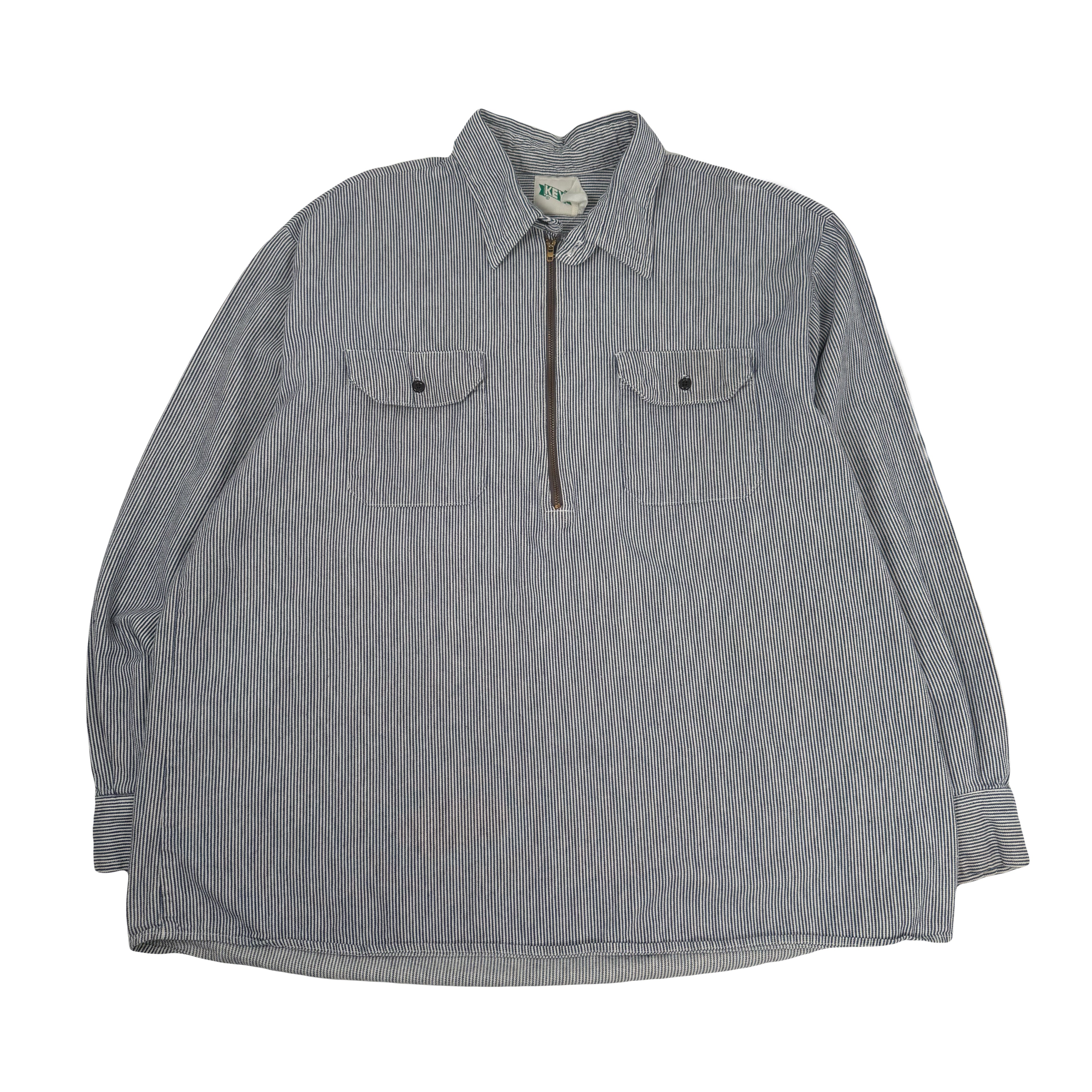 Vintage Key Hickory Striped 1/2 Zip Work Shirt XL