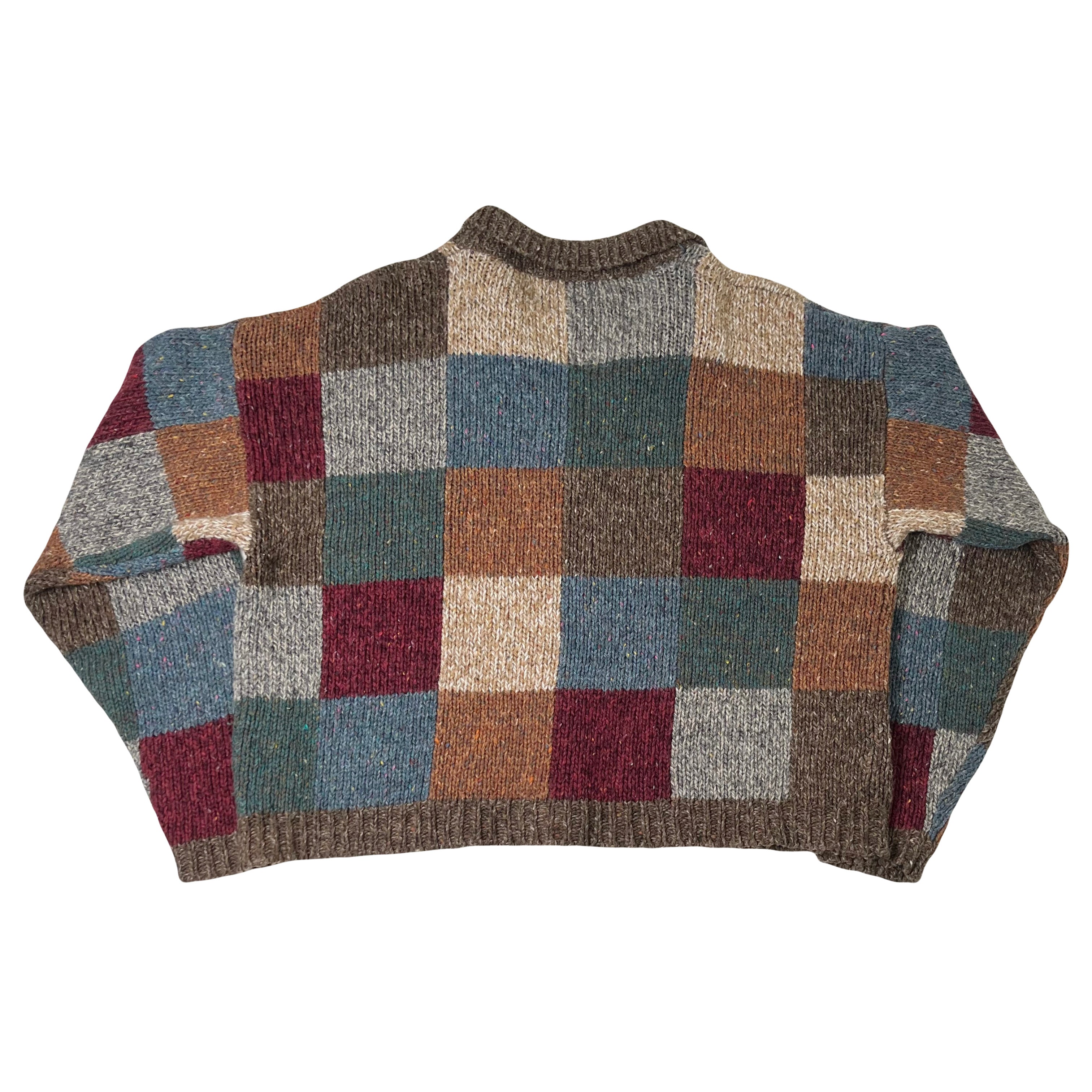 Vintage Knitting Needles Patchwork Knit Cardigan Sweater M