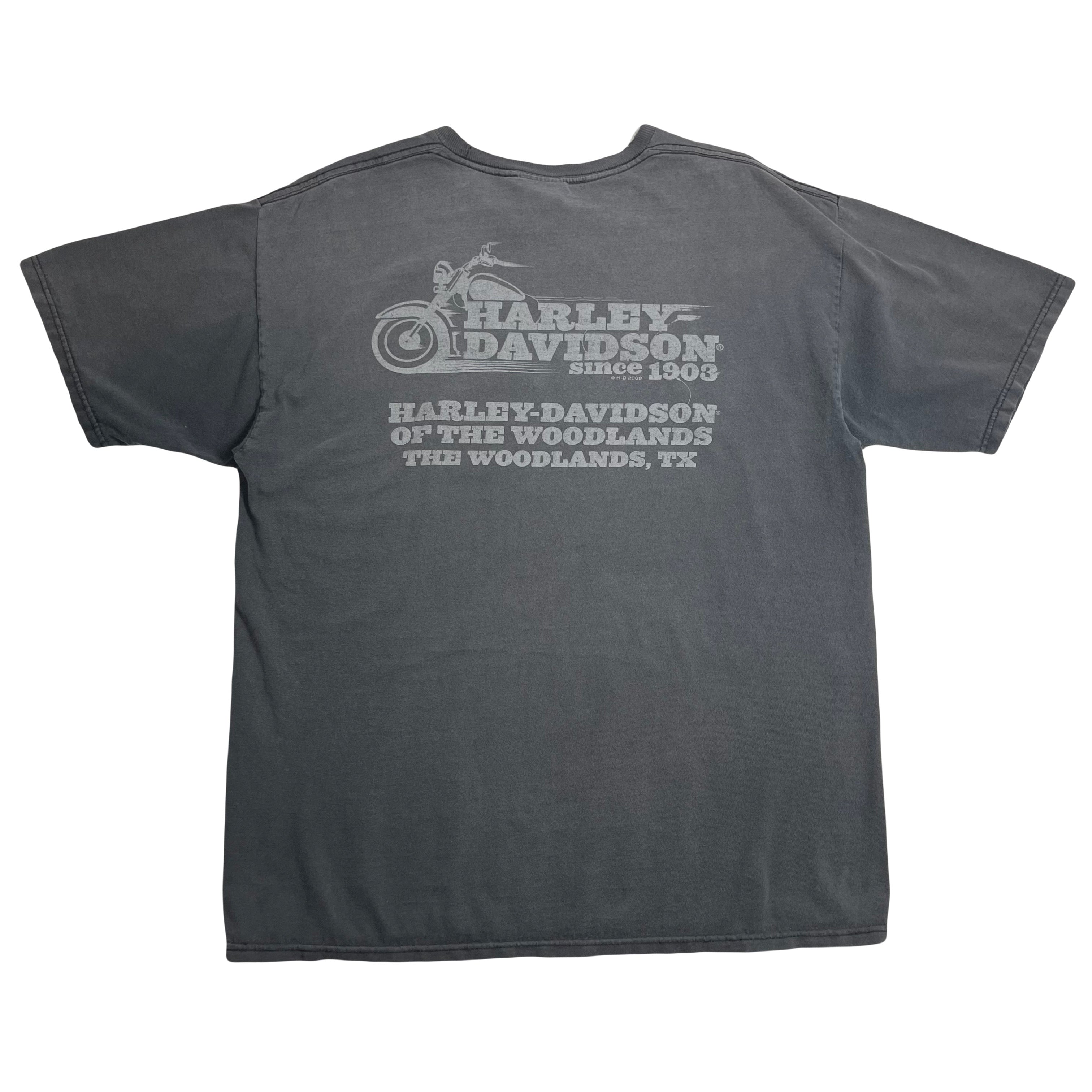 Harley Davidson Woodlands Texas Faded Graphic Tee L