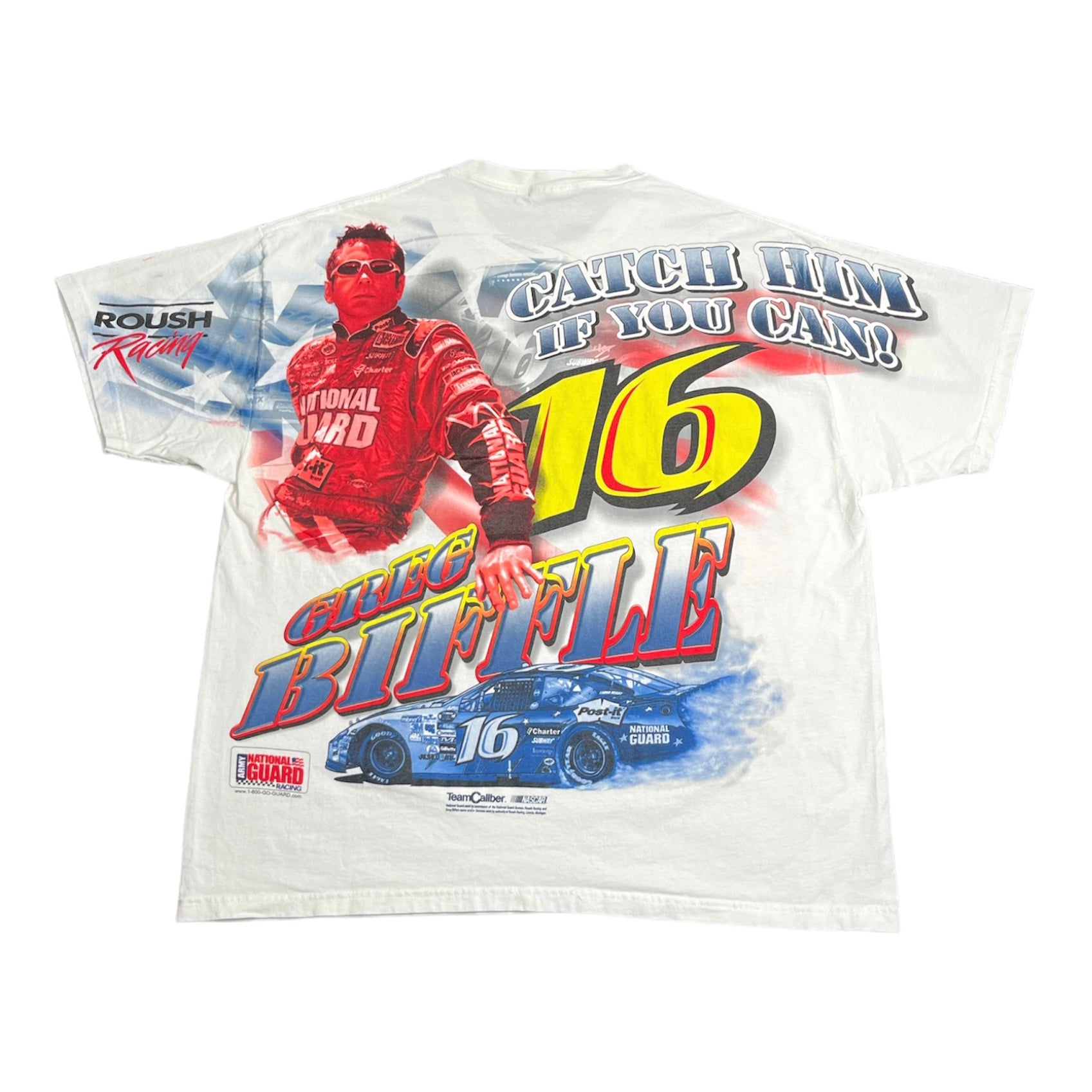 Vintage Greg Biffle Catch Him If You Can NASCAR AOP Tee XL