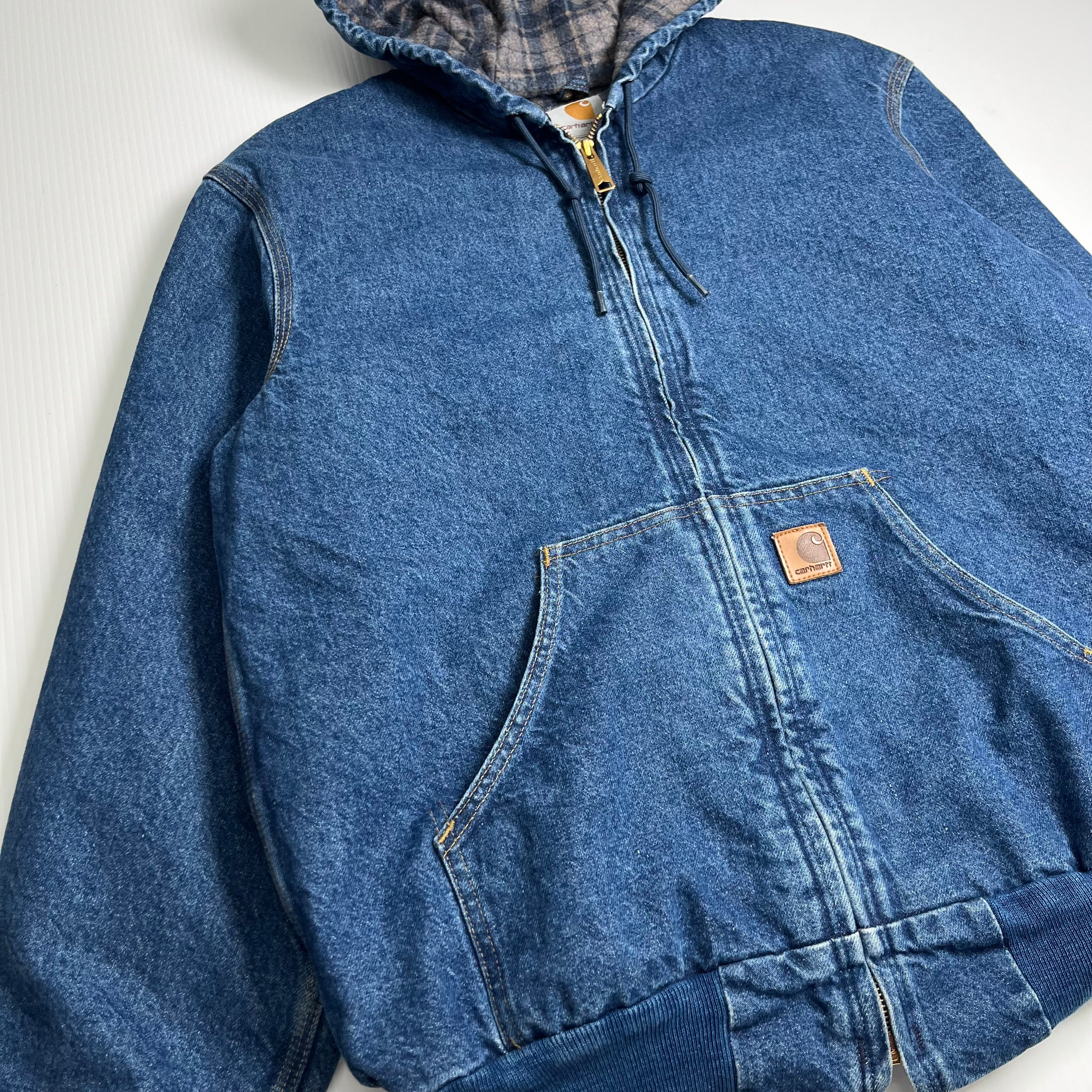 Vintage Carhartt J139 DST Blanket Lined Denim Hooded Jacket M