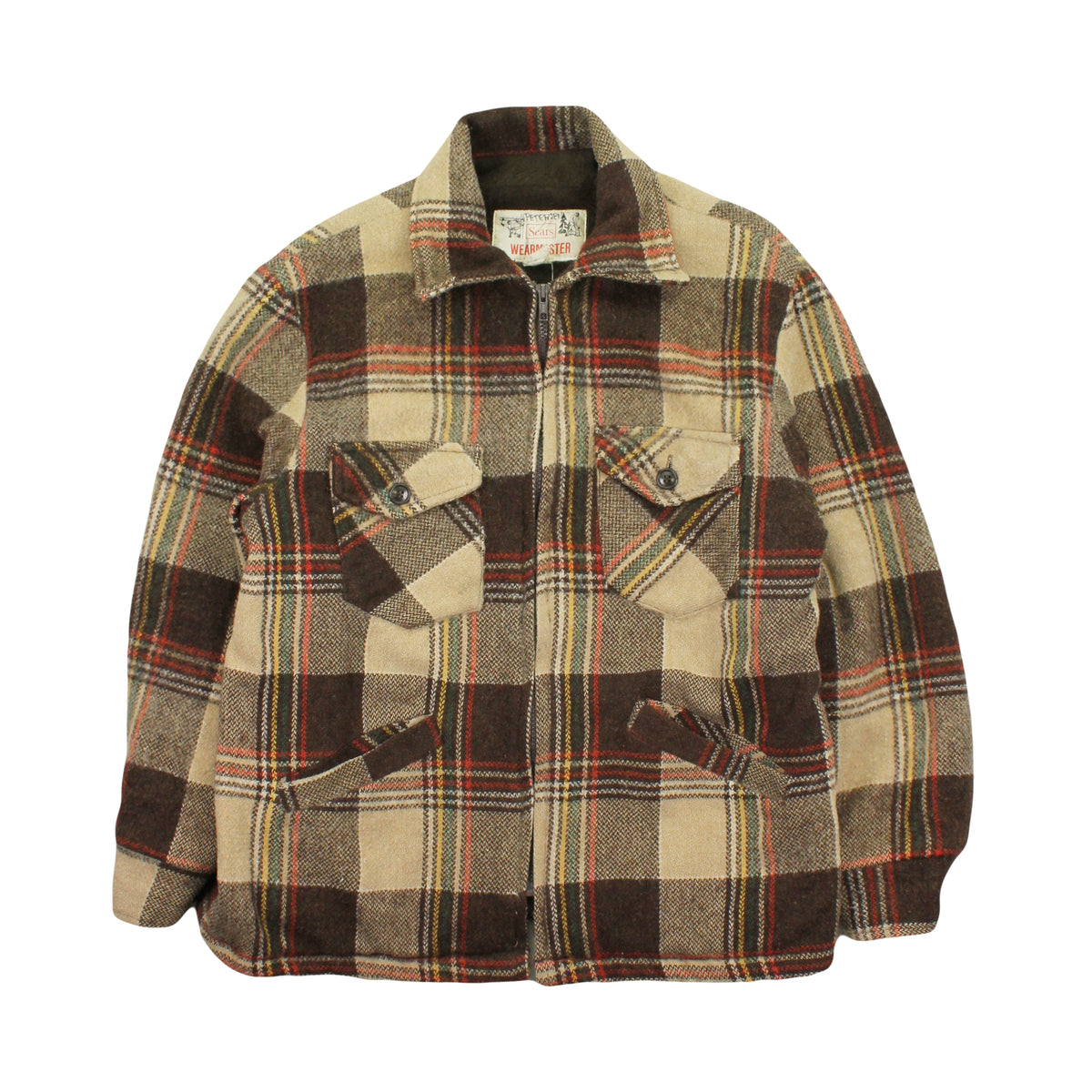 Vintage Sears Wearmaster Sherpa Lined Wool Plaid Jacket L