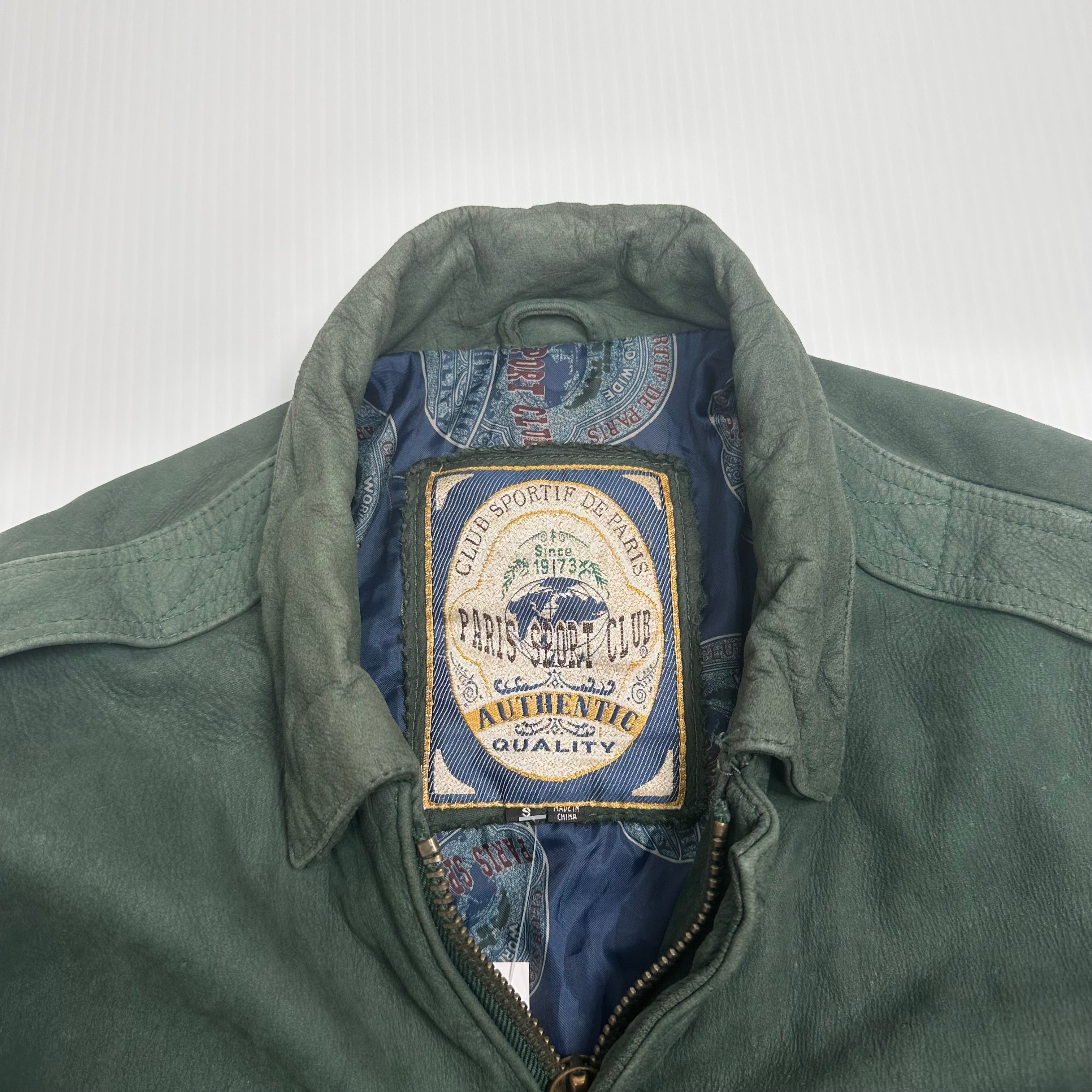 Vintage Paris Sport Club Leather Bomber Jacket S