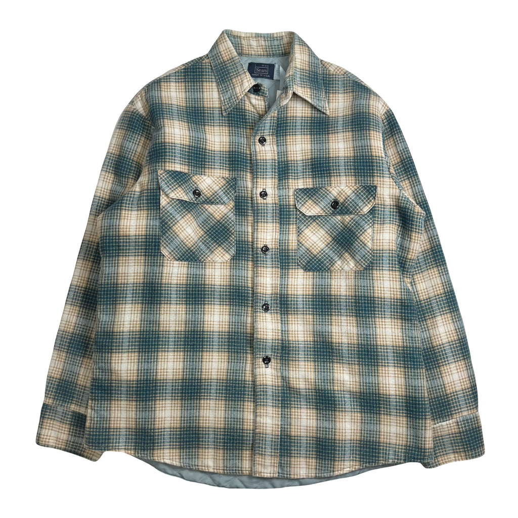 Vintage Sears Plaid Pattern Quilted Button Up Shirt L