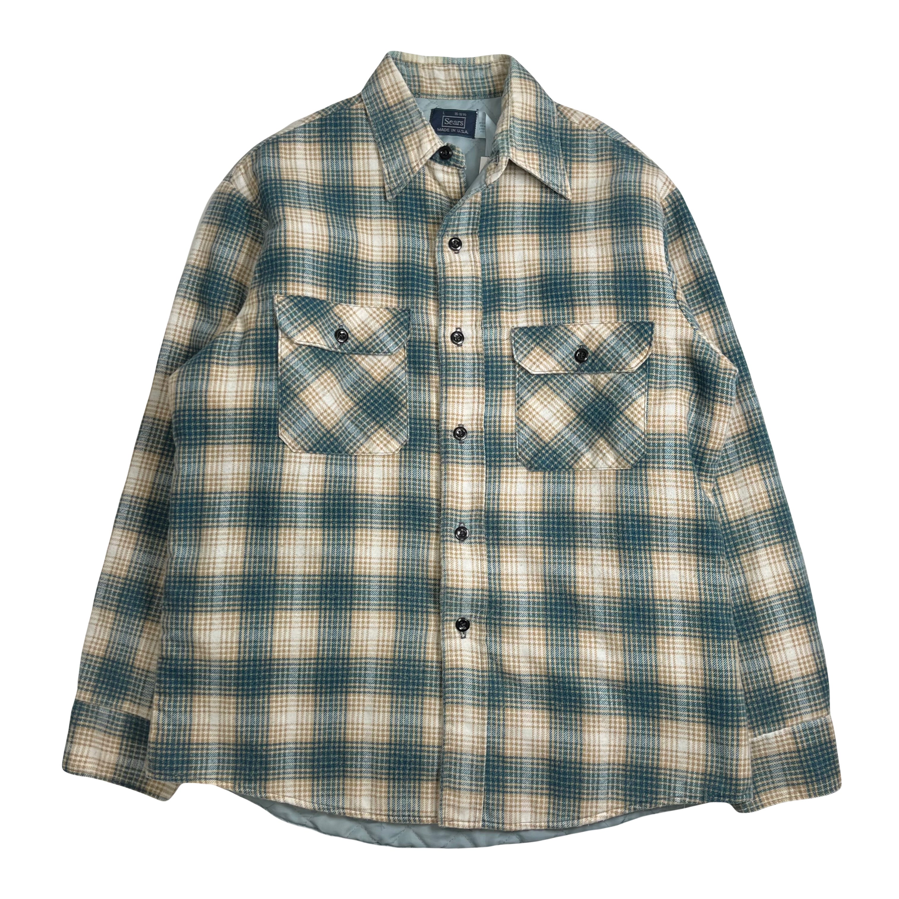 Vintage Sears Plaid Pattern Quilted Button Up Shirt L