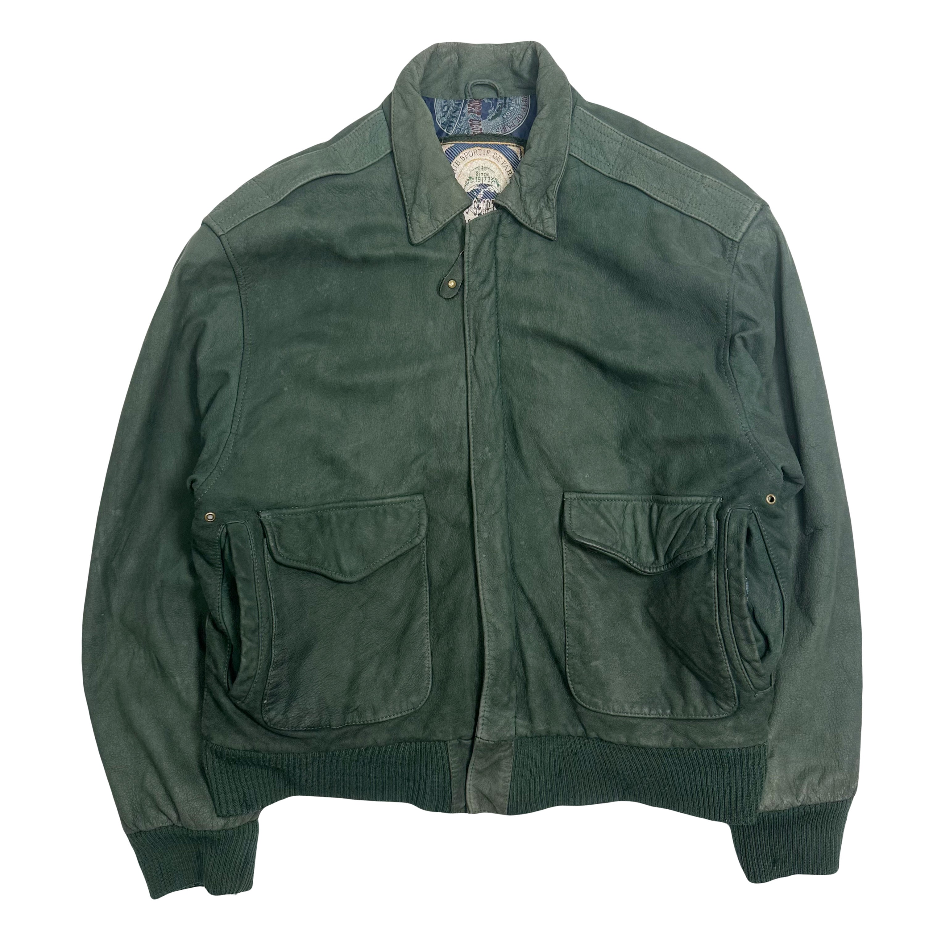Vintage Paris Sport Club Leather Bomber Jacket S