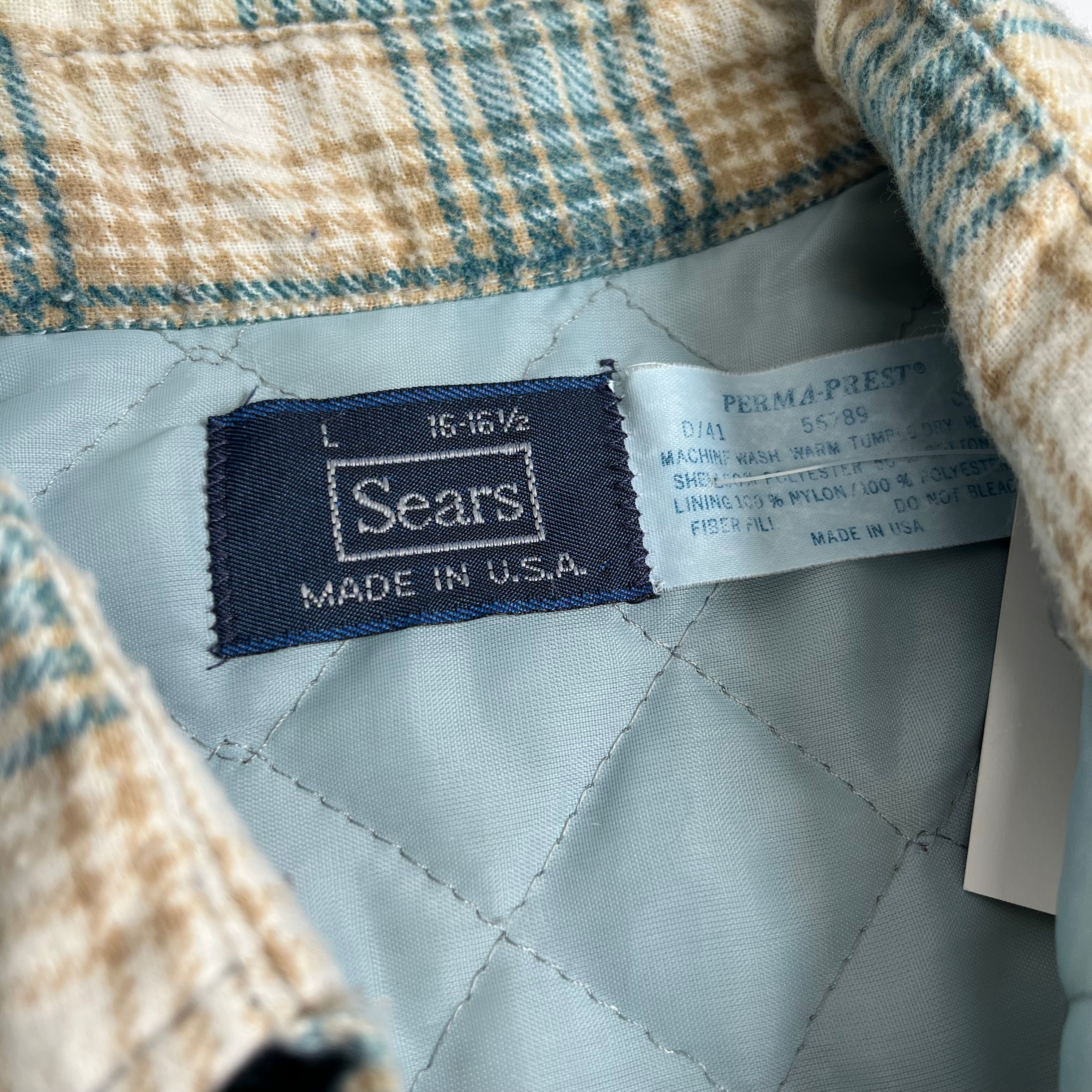 Vintage Sears Plaid Pattern Quilted Button Up Shirt L
