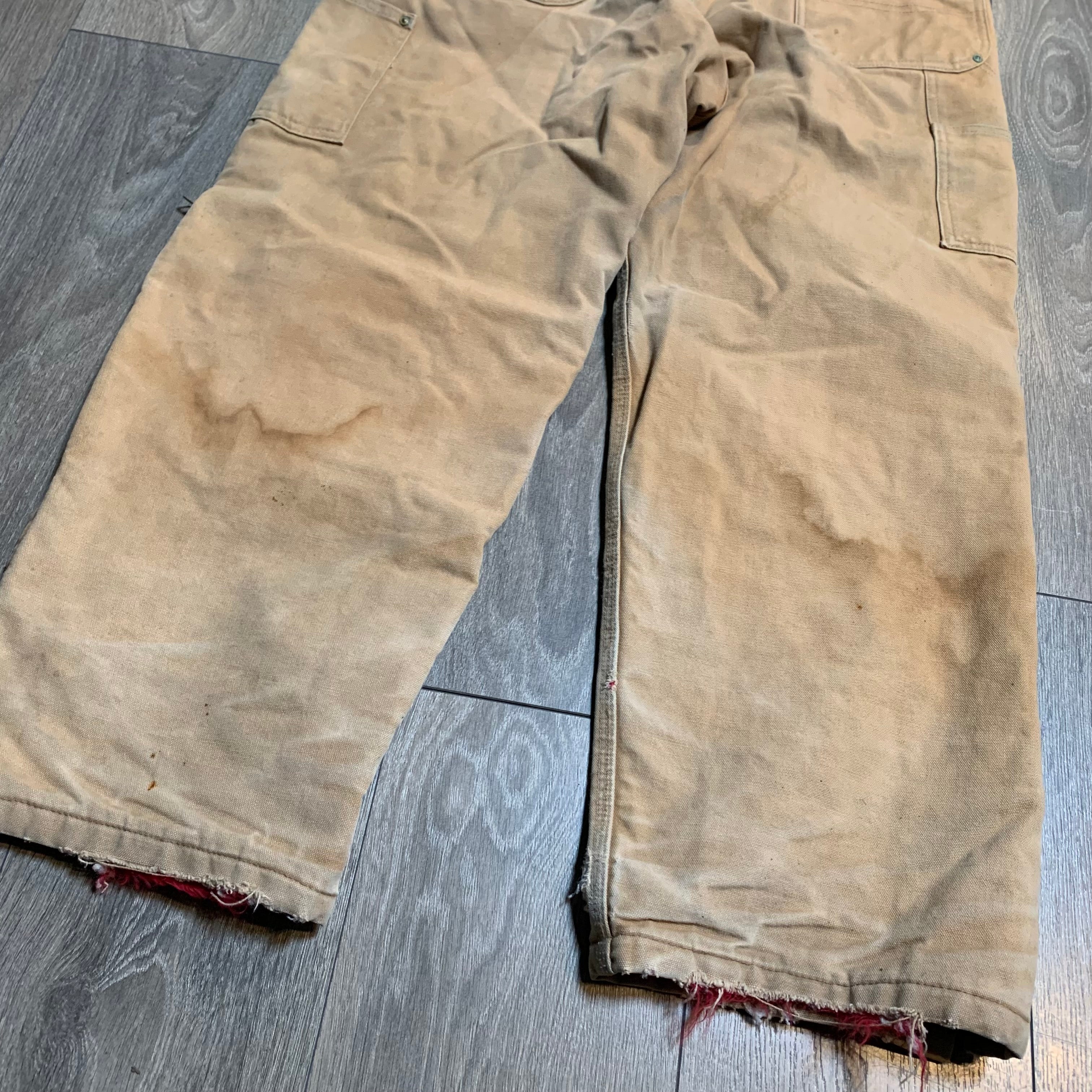Vintage Faded Tan Carhartt Quilted Overalls 38x29.5