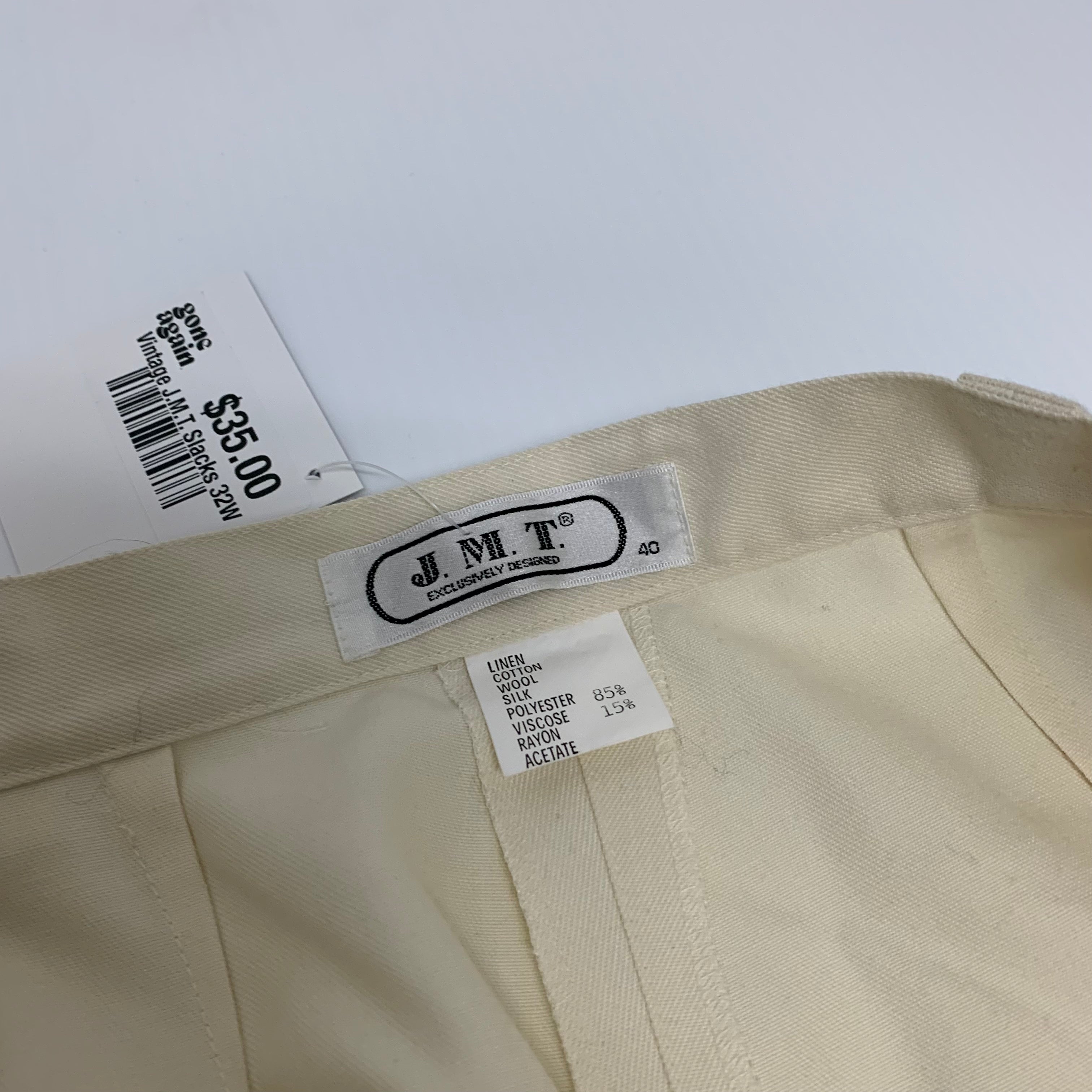 Vintage J.M.T. Cream Slacks 31W