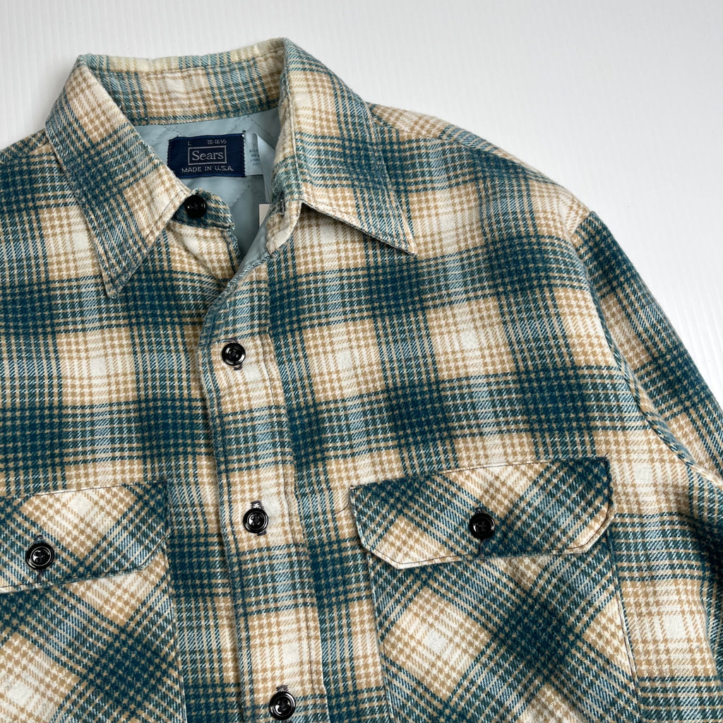 Vintage Sears Plaid Pattern Quilted Button Up Shirt L