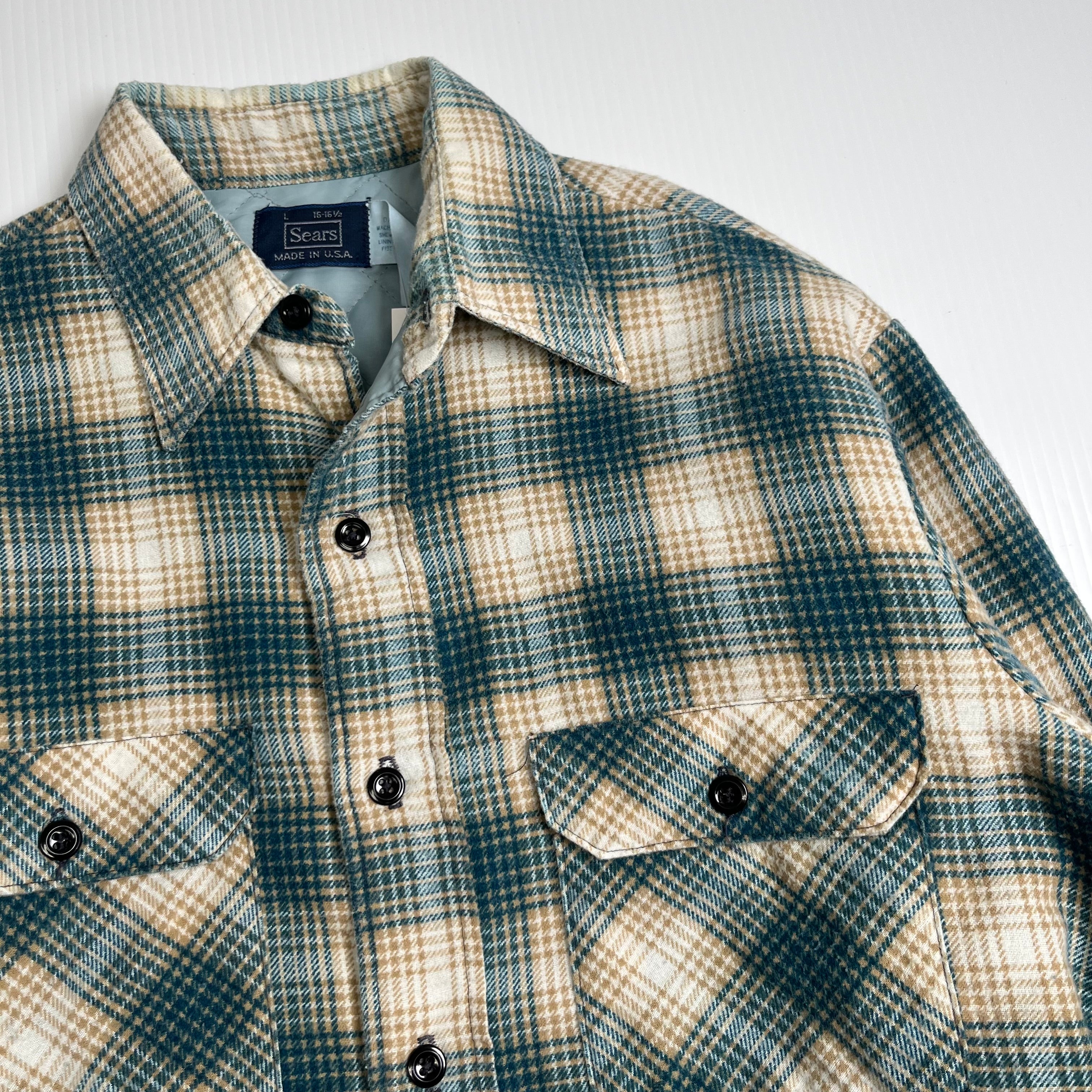 Vintage Sears Plaid Pattern Quilted Button Up Shirt L
